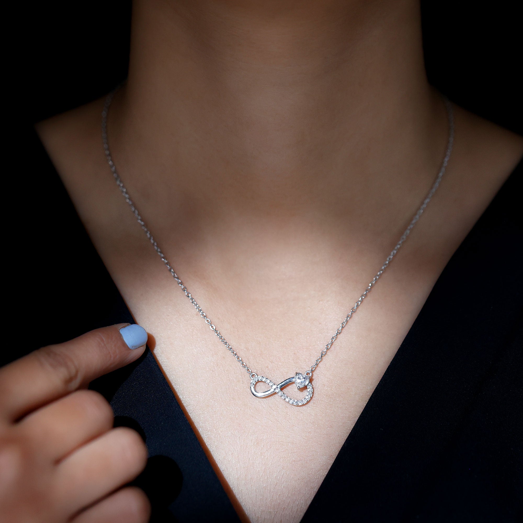 Lab Grown Diamond Infinity Heart Necklace For Women Lab - ( EF-VS ) - Rosec Jewels