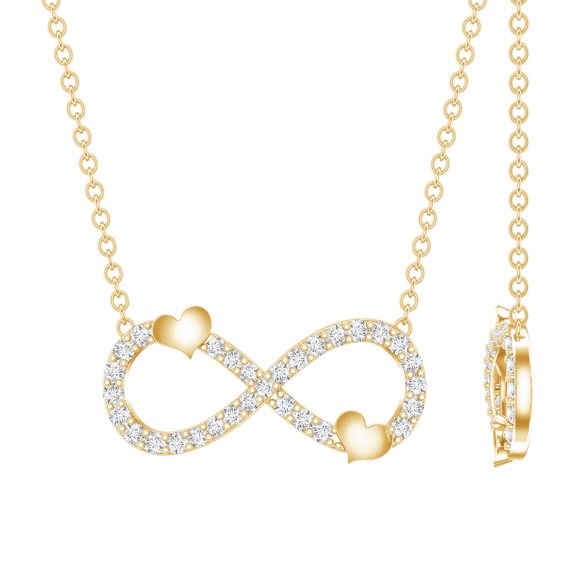 Lab Grown Diamond Infinity Knot Necklace With Cute Heart Lab - ( EF-VS ) - Rosec Jewels