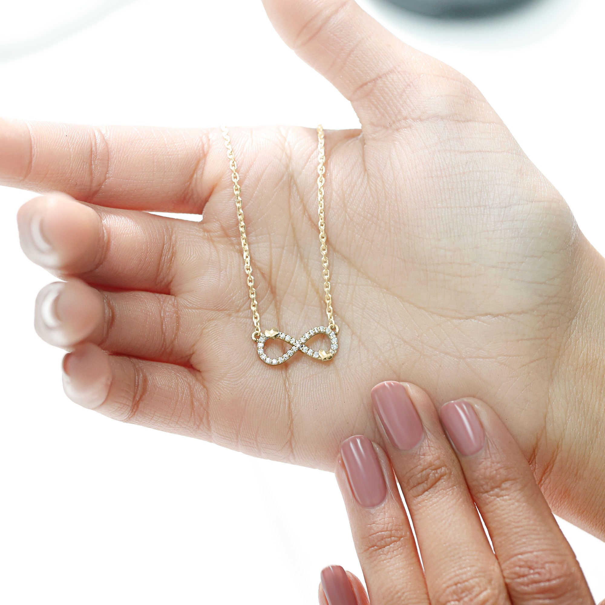 Lab Grown Diamond Infinity Knot Necklace With Cute Heart Lab - ( EF-VS ) - Rosec Jewels