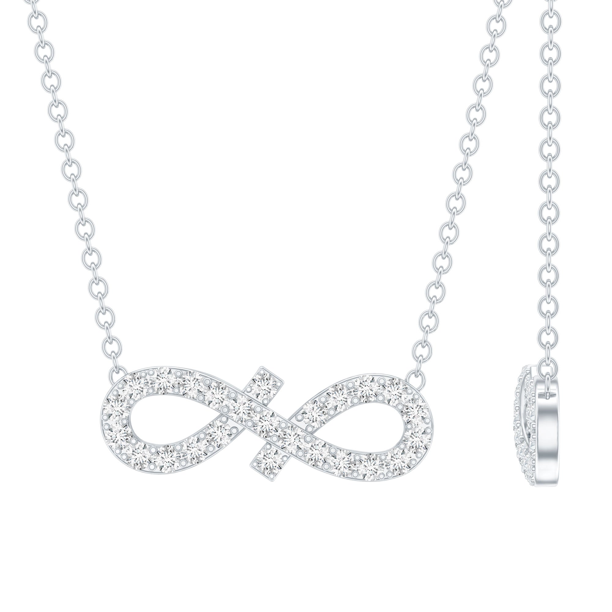 Pave Set Lab Grown Diamond Sideways Infinity Necklace Lab - ( EF-VS ) - Rosec Jewels
