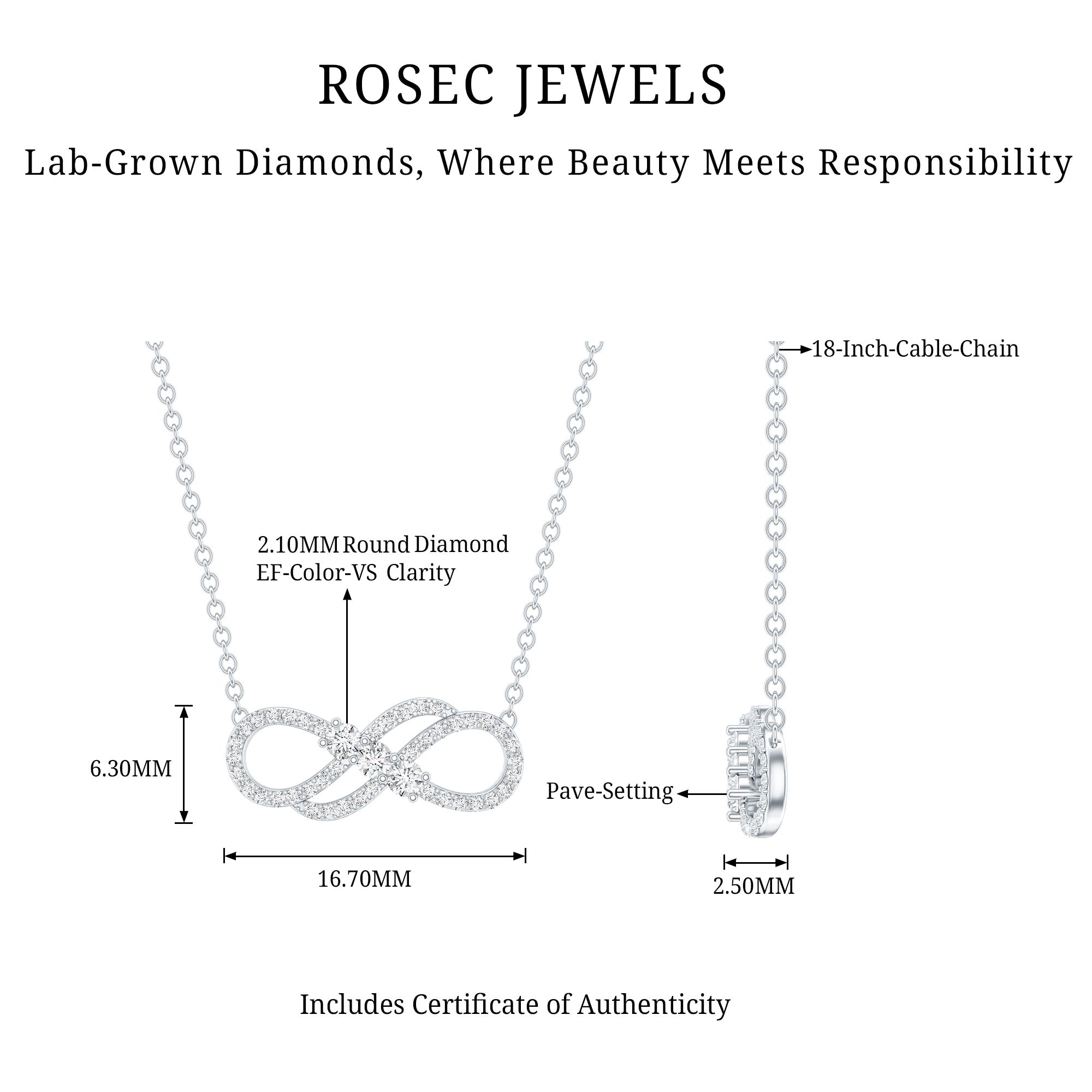 Certified Lab Grown Diamond Double Infinity Symbol Necklace Lab - ( EF-VS ) - Rosec Jewels
