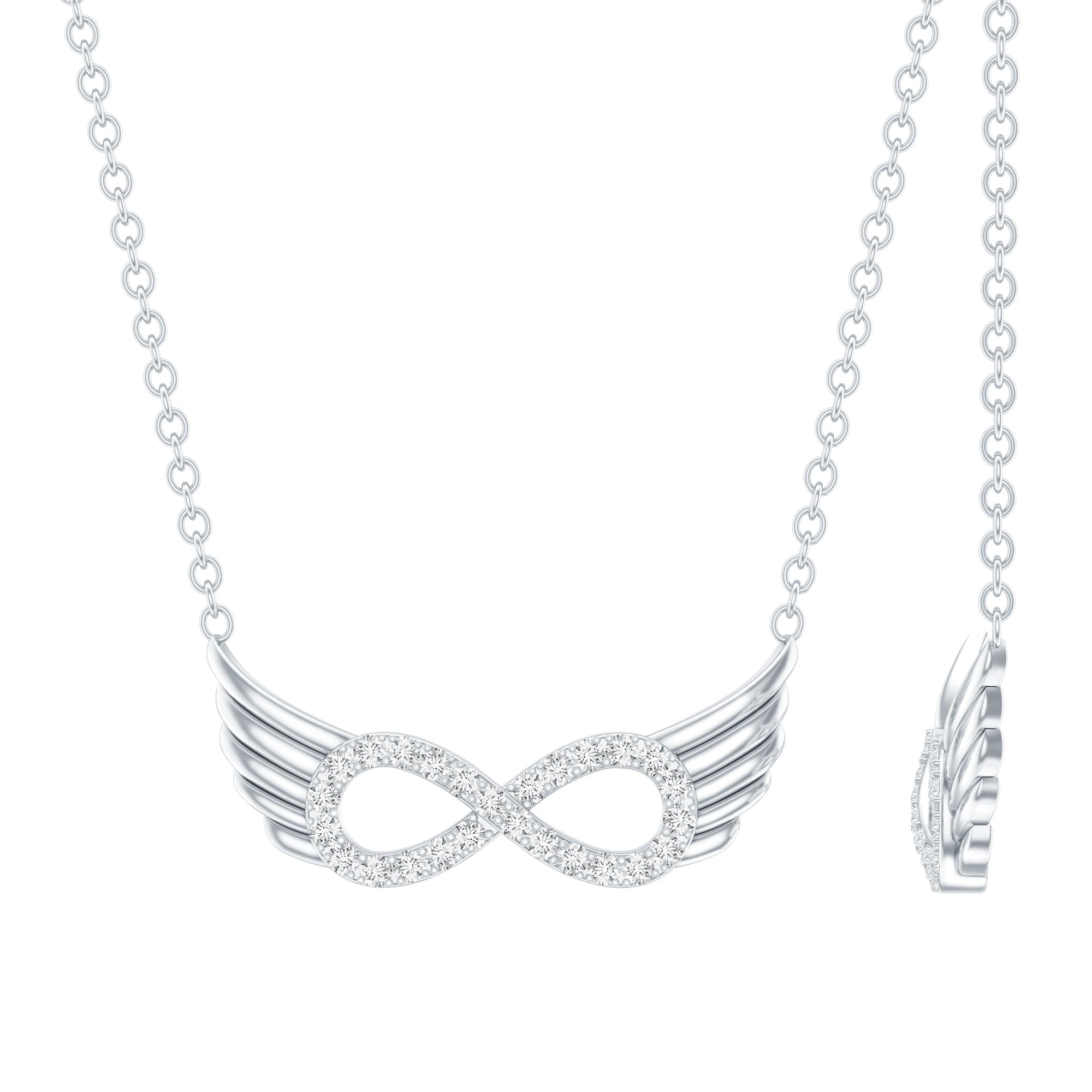 Sideways Pave Set Lab Grown Diamond Angel Wing Necklace Lab - ( EF-VS ) - Rosec Jewels