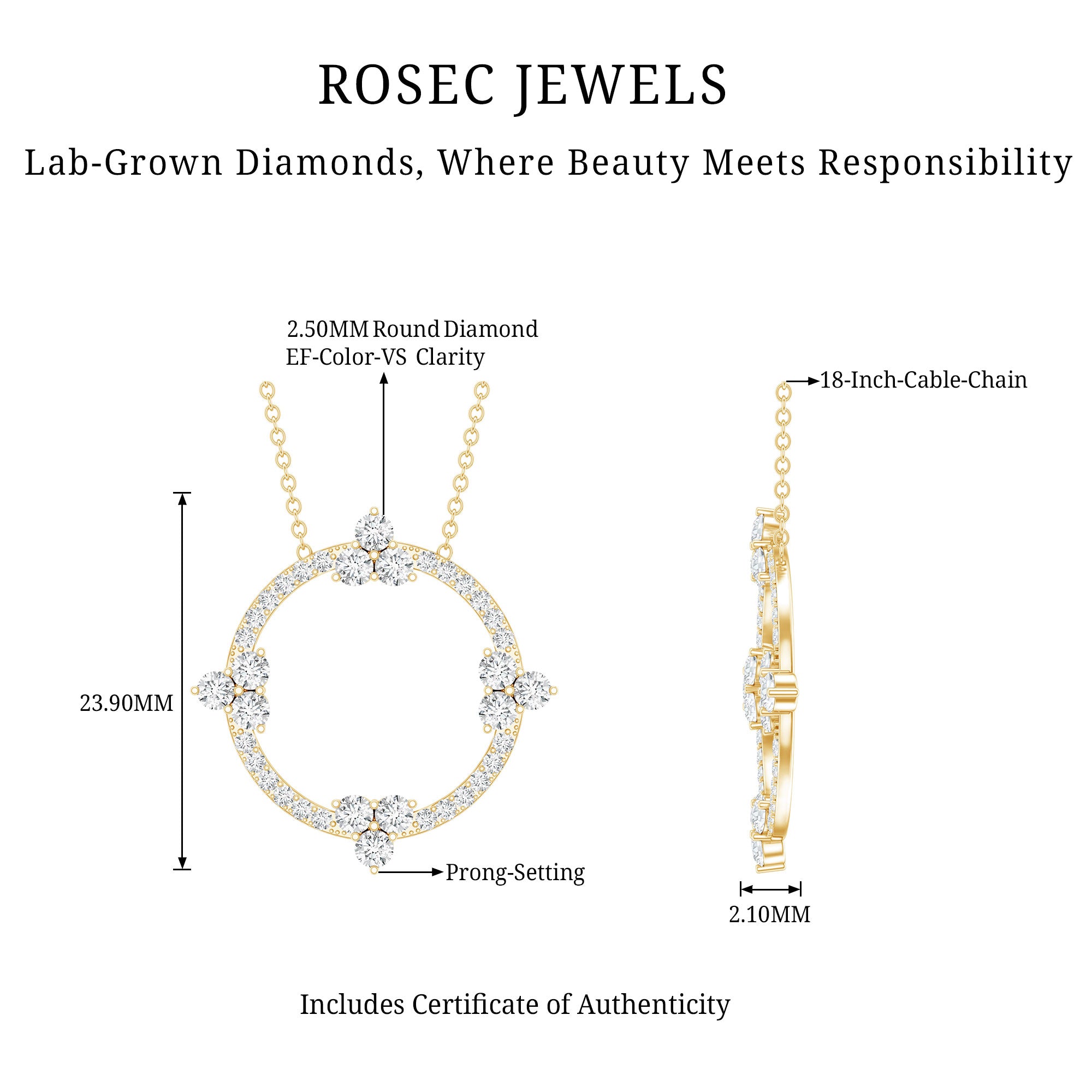 Certified Lab Grown Diamond Circle of Life Necklace Lab - ( EF-VS ) - Rosec Jewels