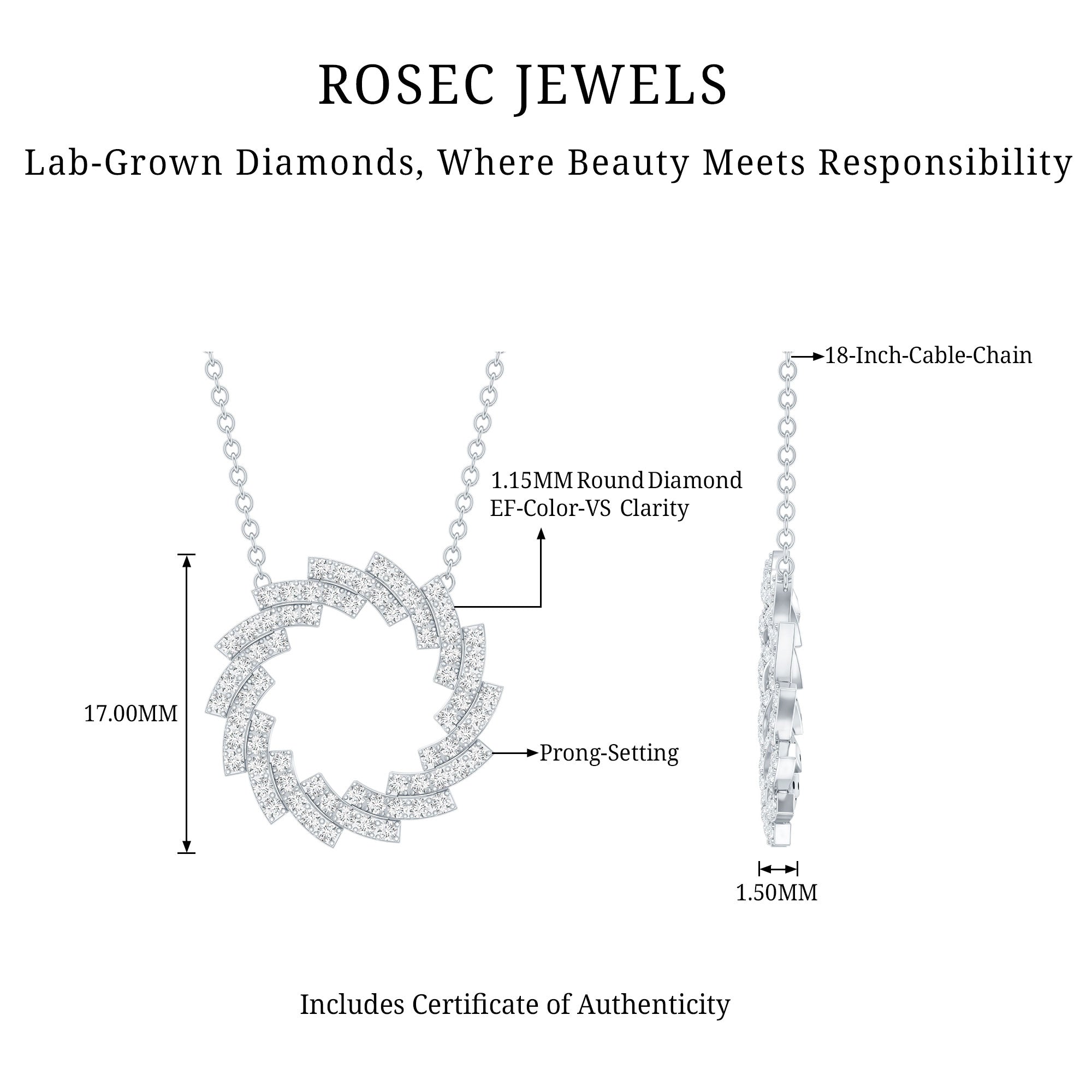 Lab Grown Diamond Designer Eternity Necklace Lab - ( EF-VS ) - Rosec Jewels