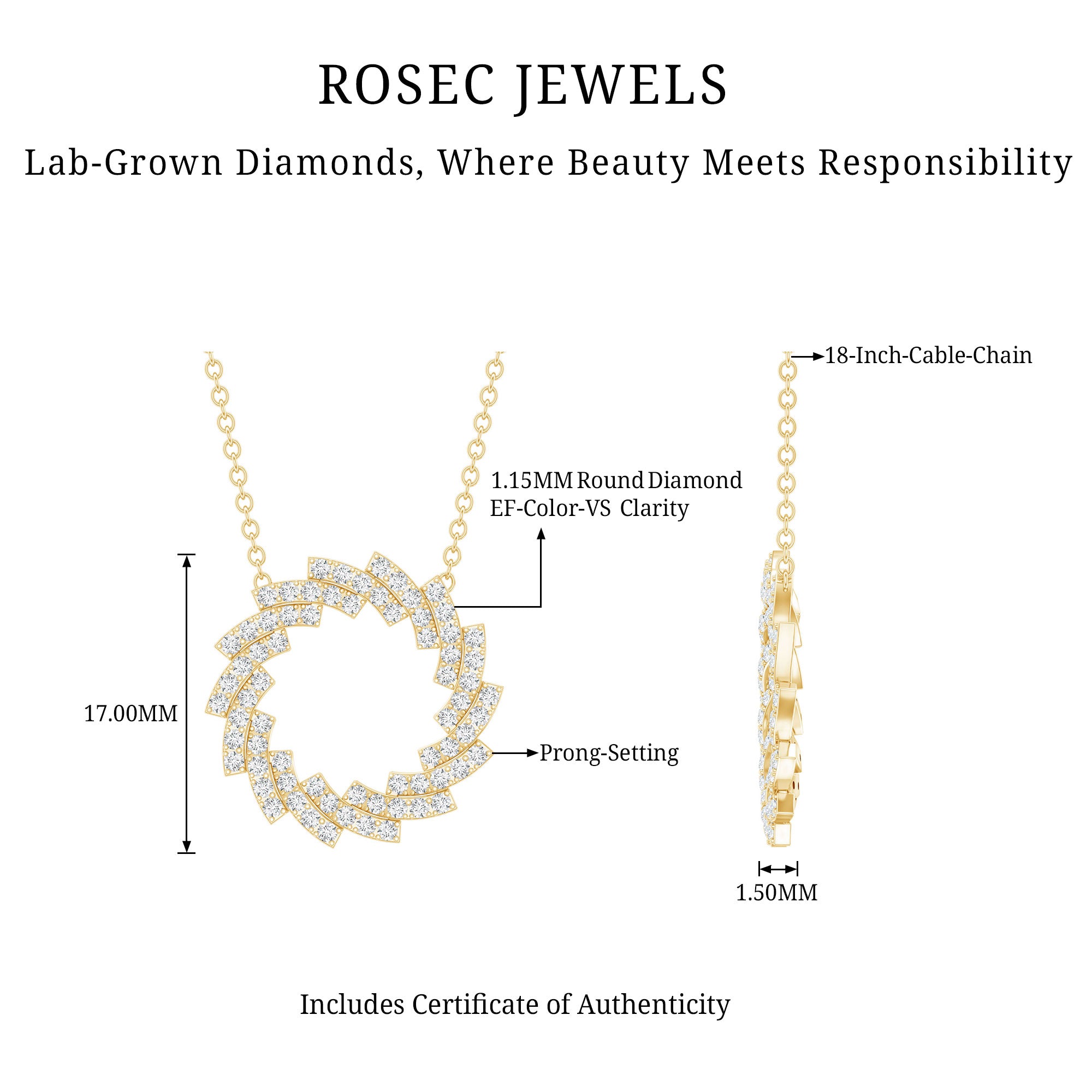 Lab Grown Diamond Designer Eternity Necklace Lab - ( EF-VS ) - Rosec Jewels