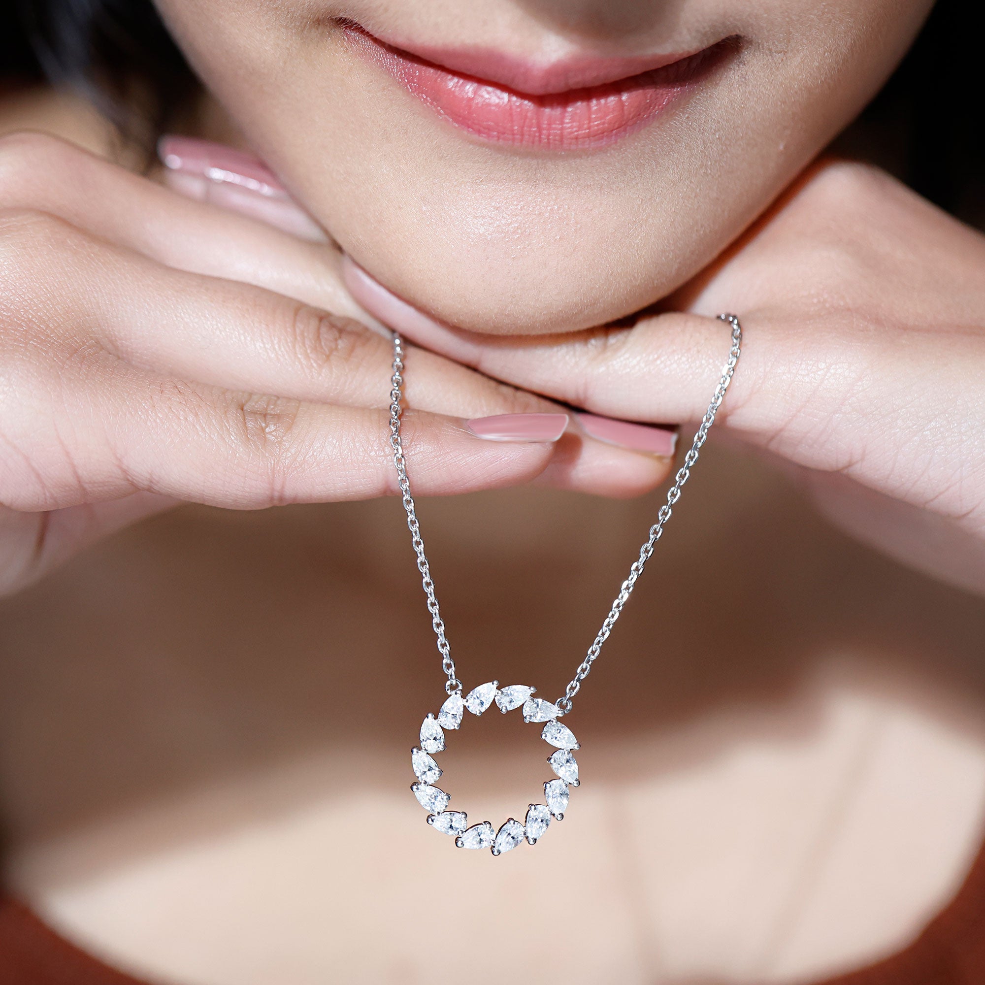 Certified Lab Pear Diamond Eternity Circle Necklace Lab - ( EF-VS ) - Rosec Jewels