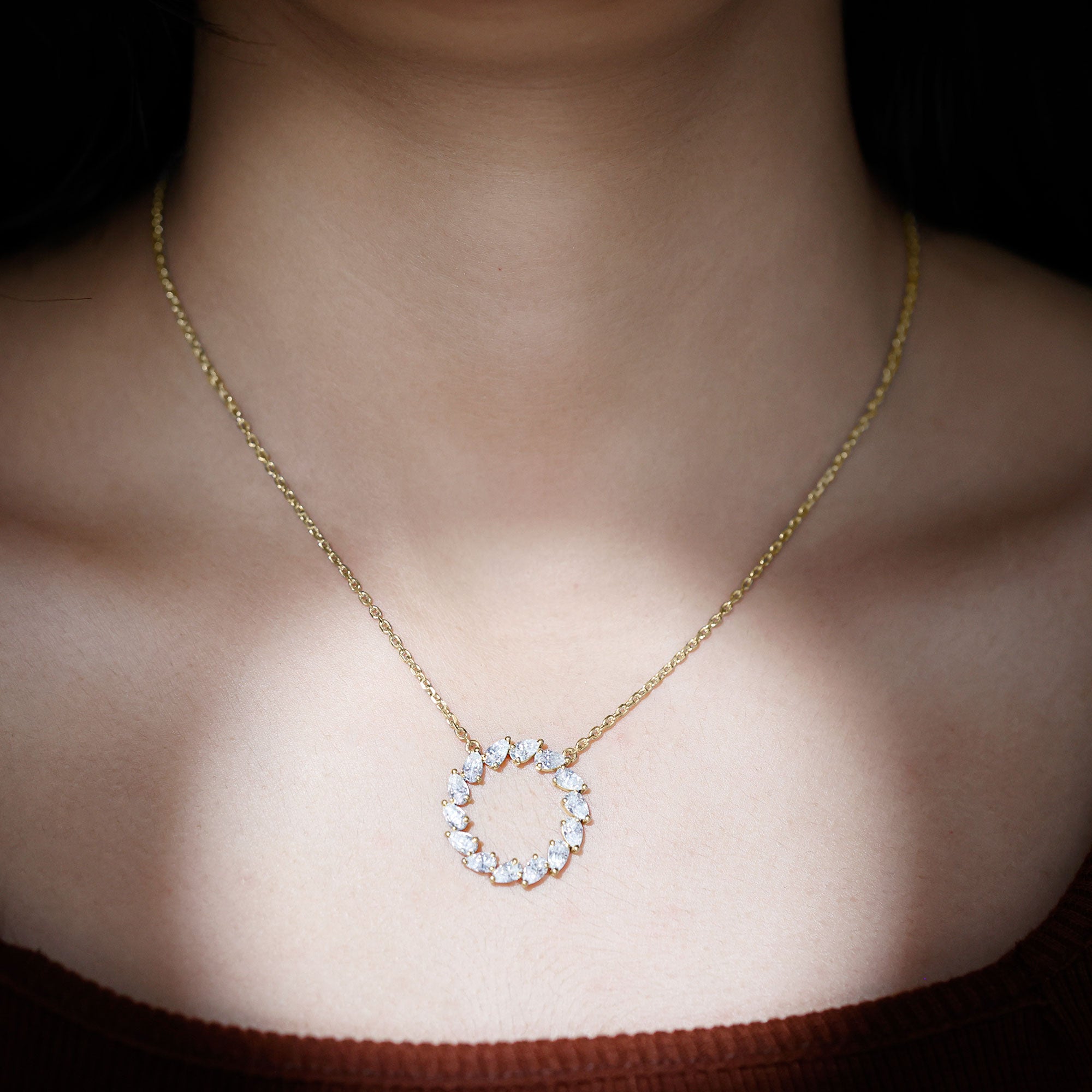 Certified Lab Pear Diamond Eternity Circle Necklace Lab - ( EF-VS ) - Rosec Jewels