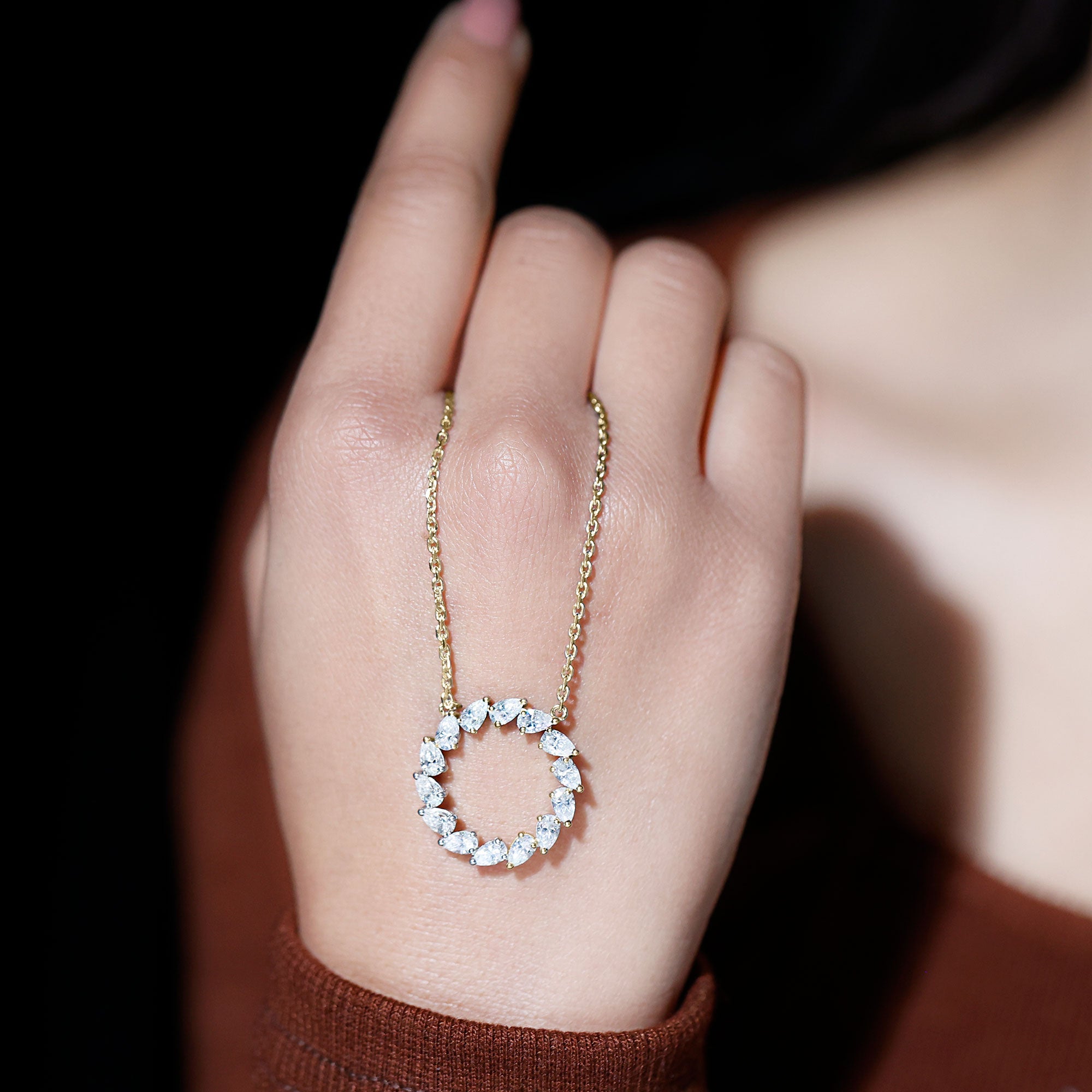 Certified Lab Pear Diamond Eternity Circle Necklace Lab - ( EF-VS ) - Rosec Jewels