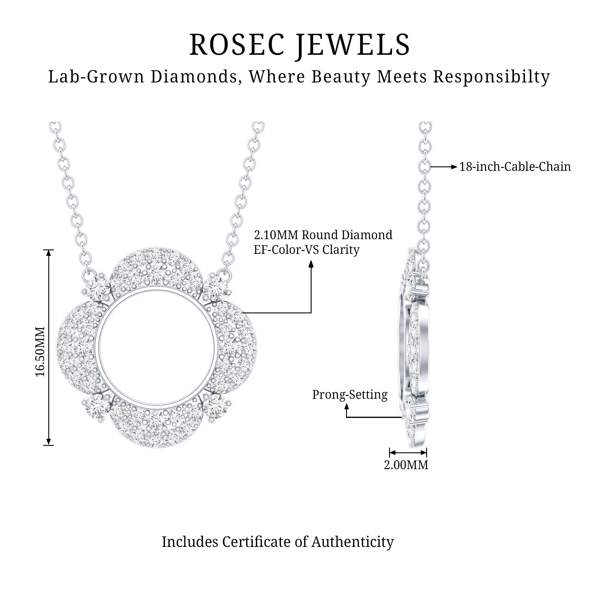 Certified Lab Grown Diamond Nature Inspired Necklace Lab - ( EF-VS ) - Rosec Jewels