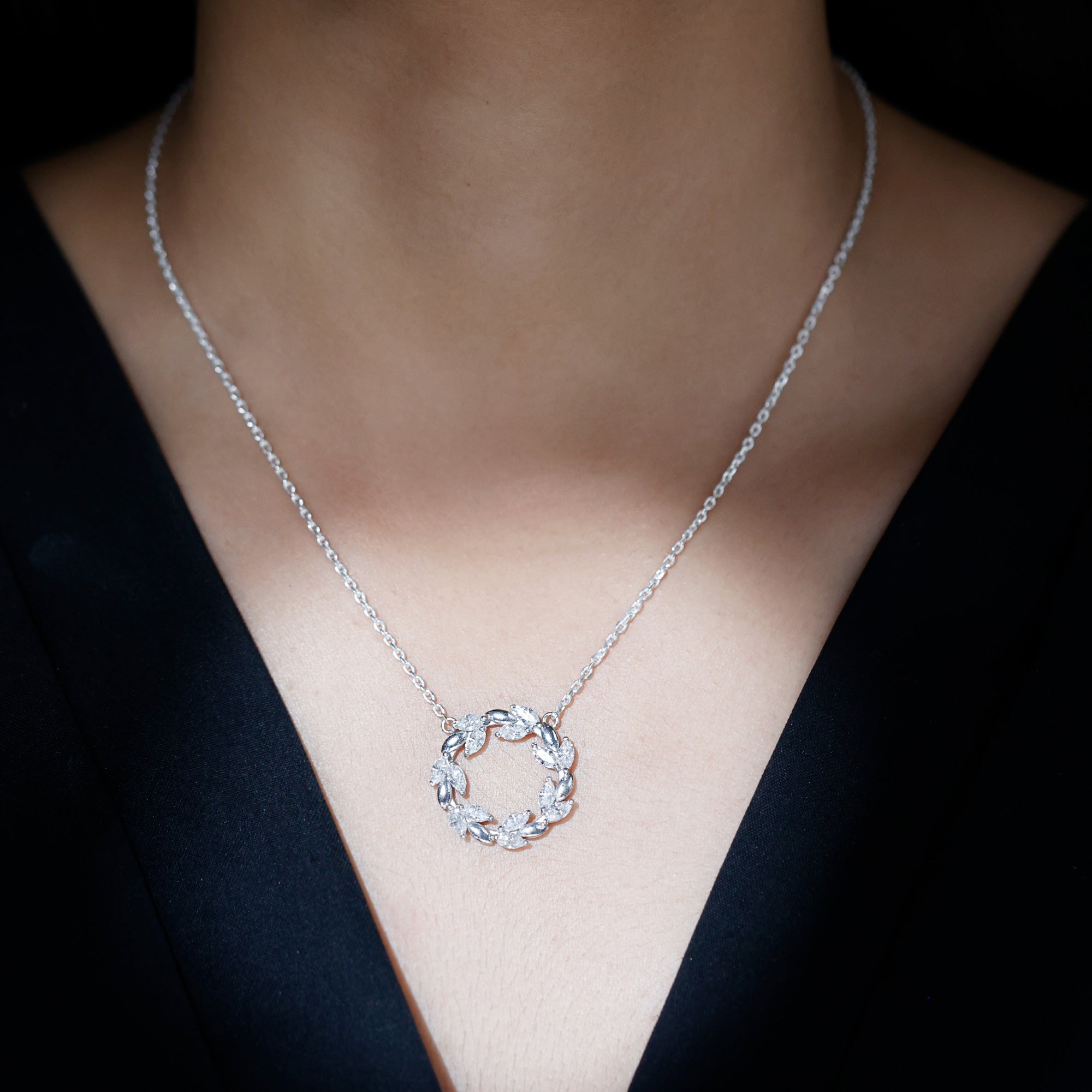 Lab Grown Diamond Nature Inspired Circle Necklace Lab - ( EF-VS ) - Rosec Jewels
