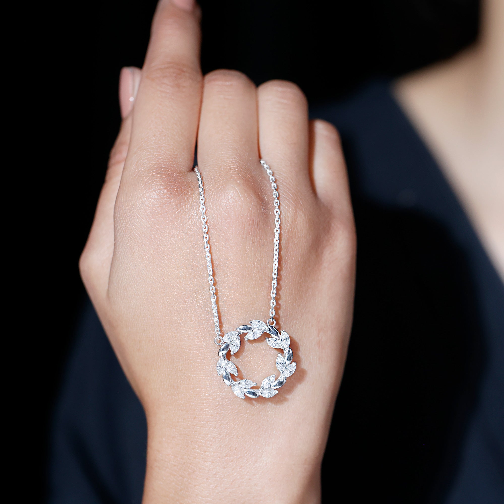 Lab Grown Diamond Nature Inspired Circle Necklace Lab - ( EF-VS ) - Rosec Jewels