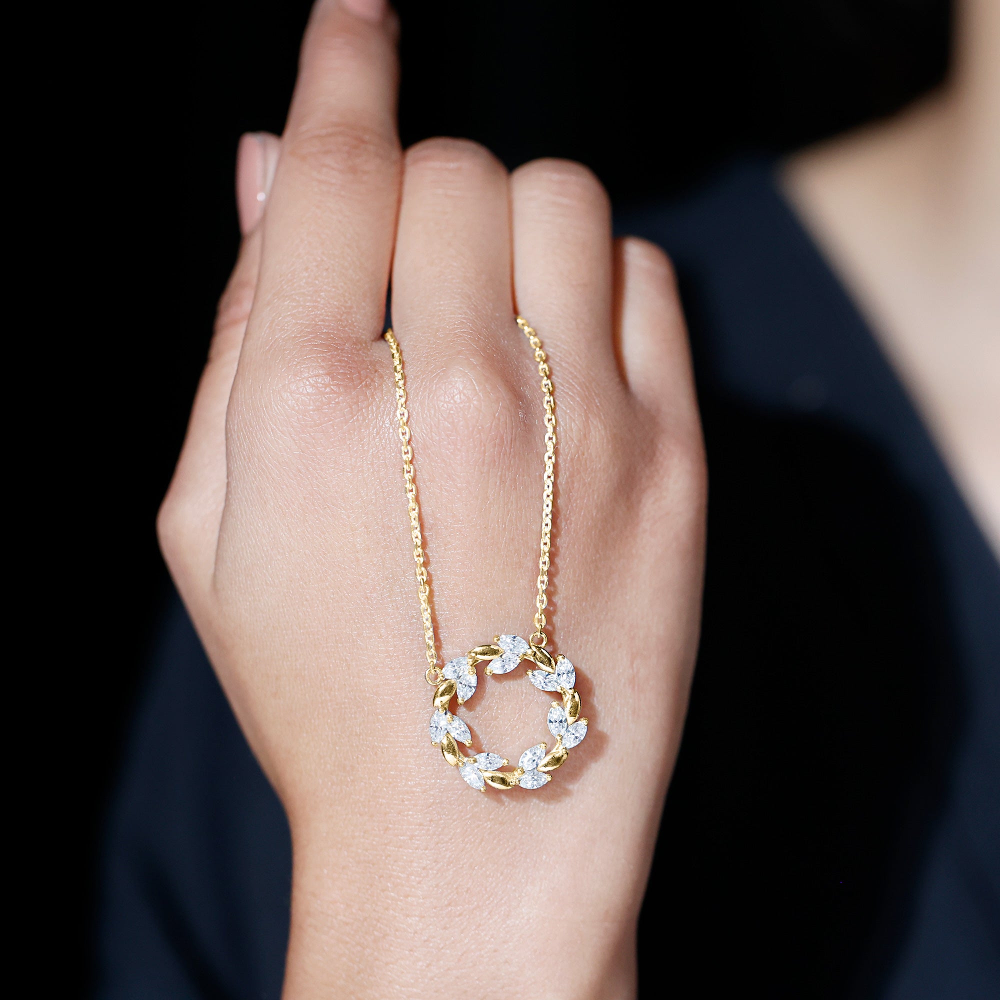 Lab Grown Diamond Nature Inspired Circle Necklace Lab - ( EF-VS ) - Rosec Jewels