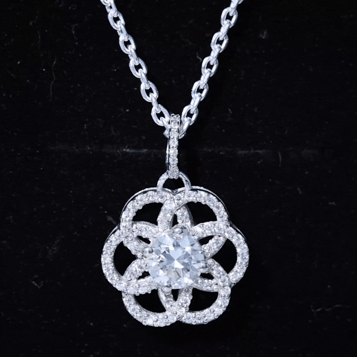 Lab 6 MM Round Diamond Flower Bridal Necklace Lab - ( EF-VS ) - Rosec Jewels
