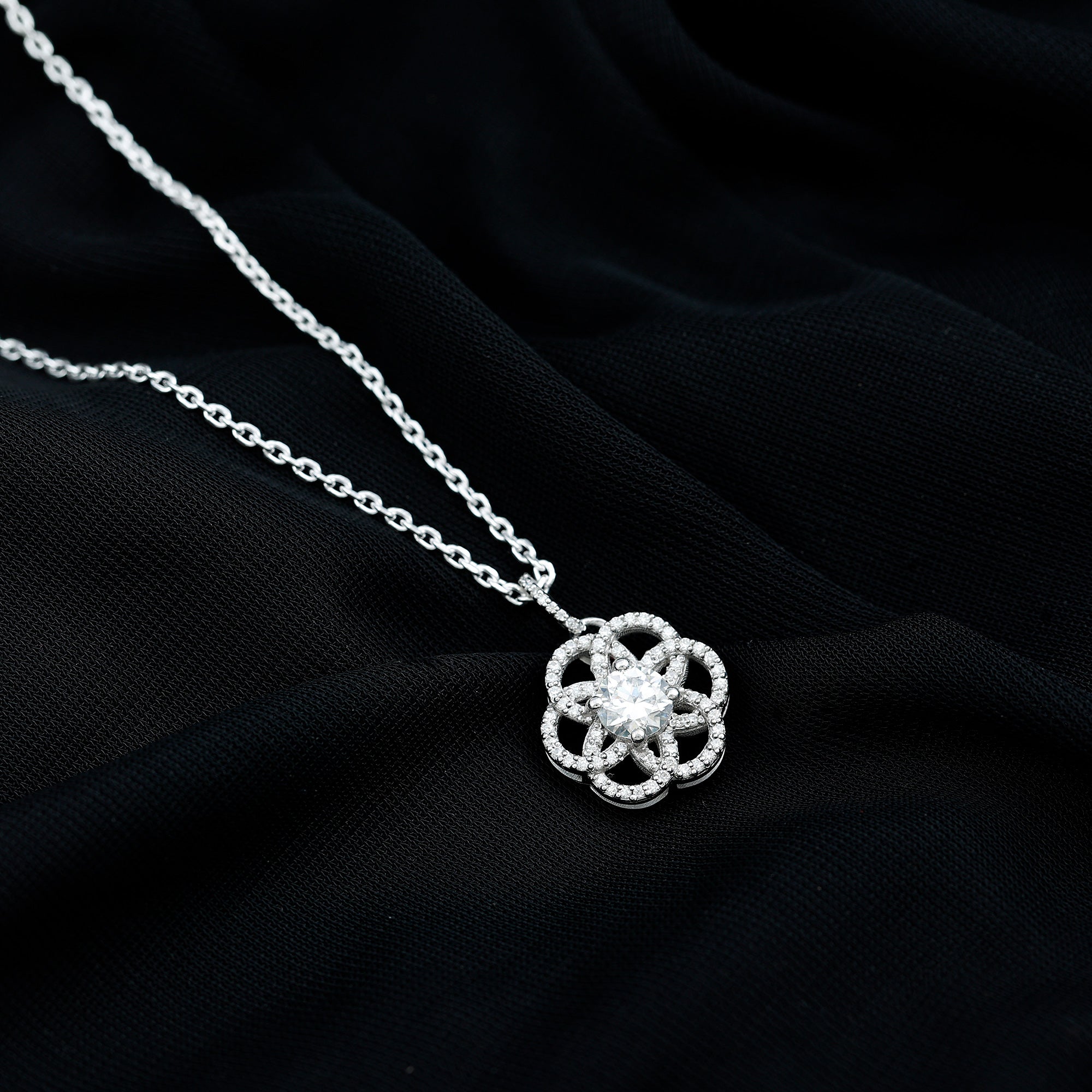 Lab 6 MM Round Diamond Flower Bridal Necklace Lab - ( EF-VS ) - Rosec Jewels