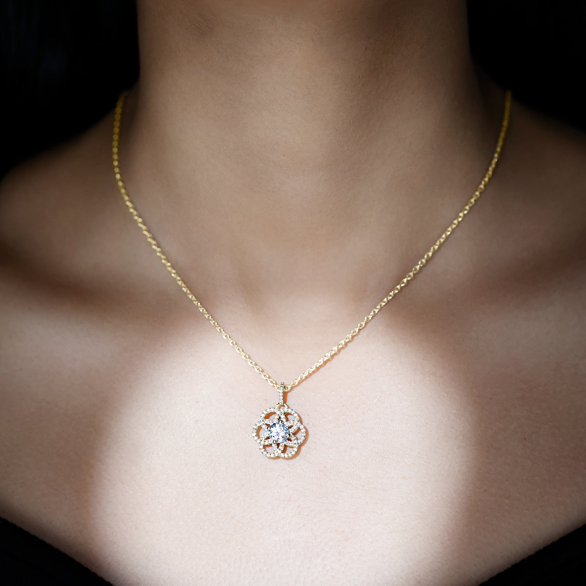 Lab 6 MM Round Diamond Flower Bridal Necklace Lab - ( EF-VS ) - Rosec Jewels