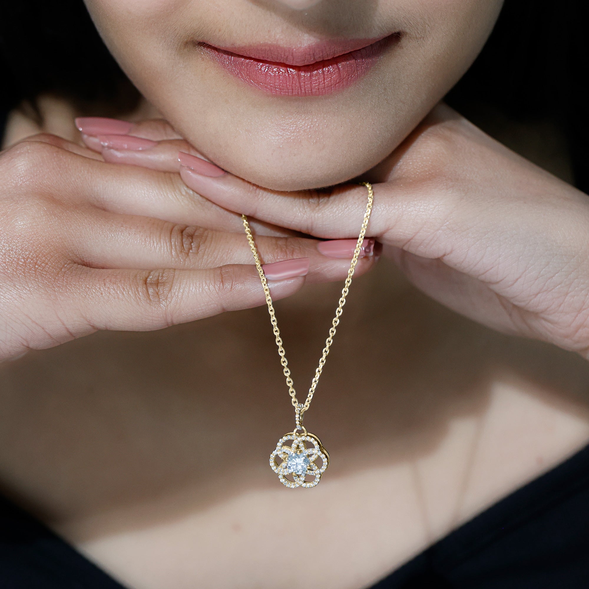 Lab 6 MM Round Diamond Flower Bridal Necklace Lab - ( EF-VS ) - Rosec Jewels