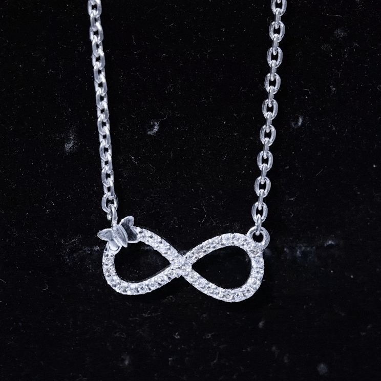 Lab Pave Set Diamond Sideways Infinity Butterfly Necklace Lab - ( EF-VS ) - Rosec Jewels