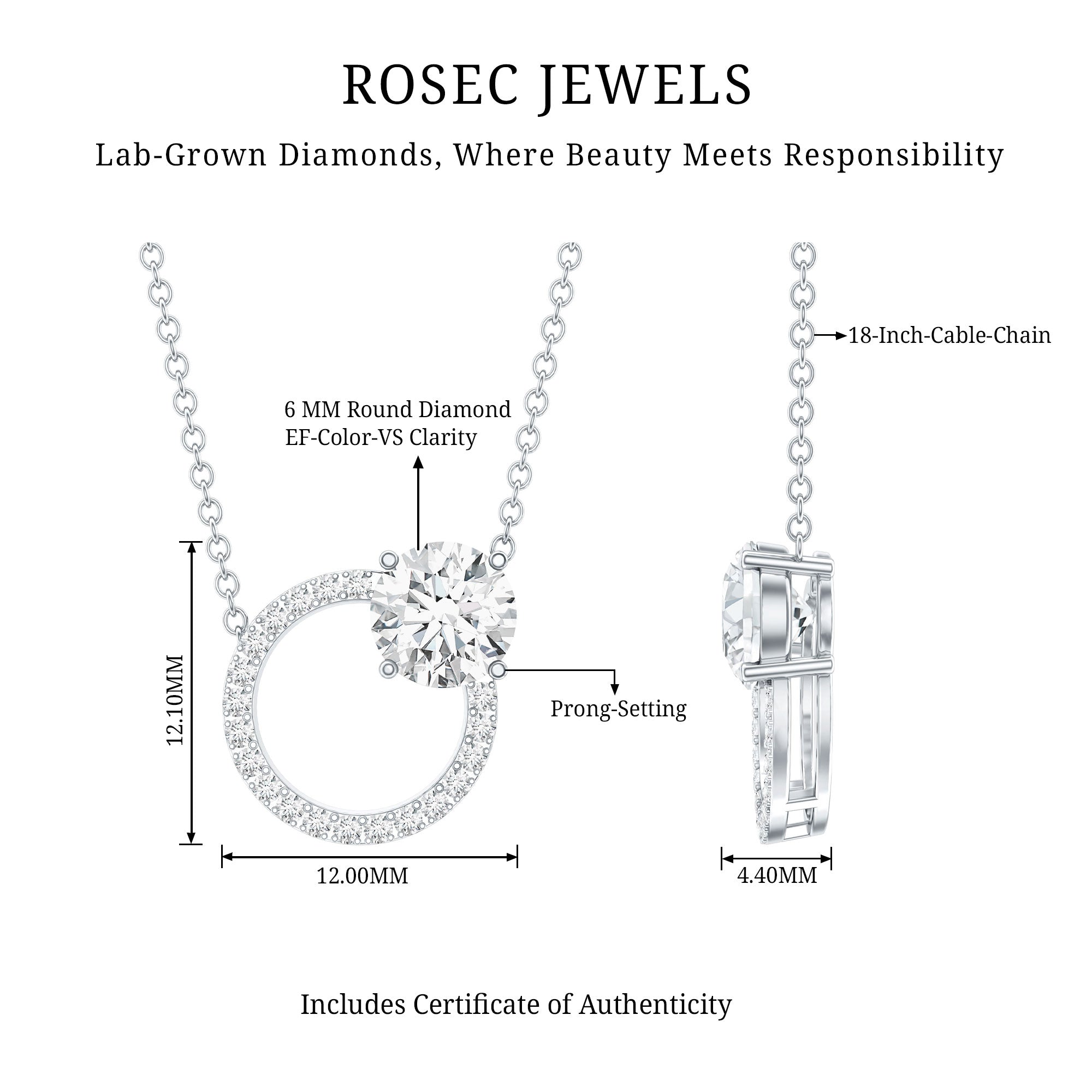 Certified Lab 6 MM Diamond Circle Of Life Necklace Lab - ( EF-VS ) - Rosec Jewels