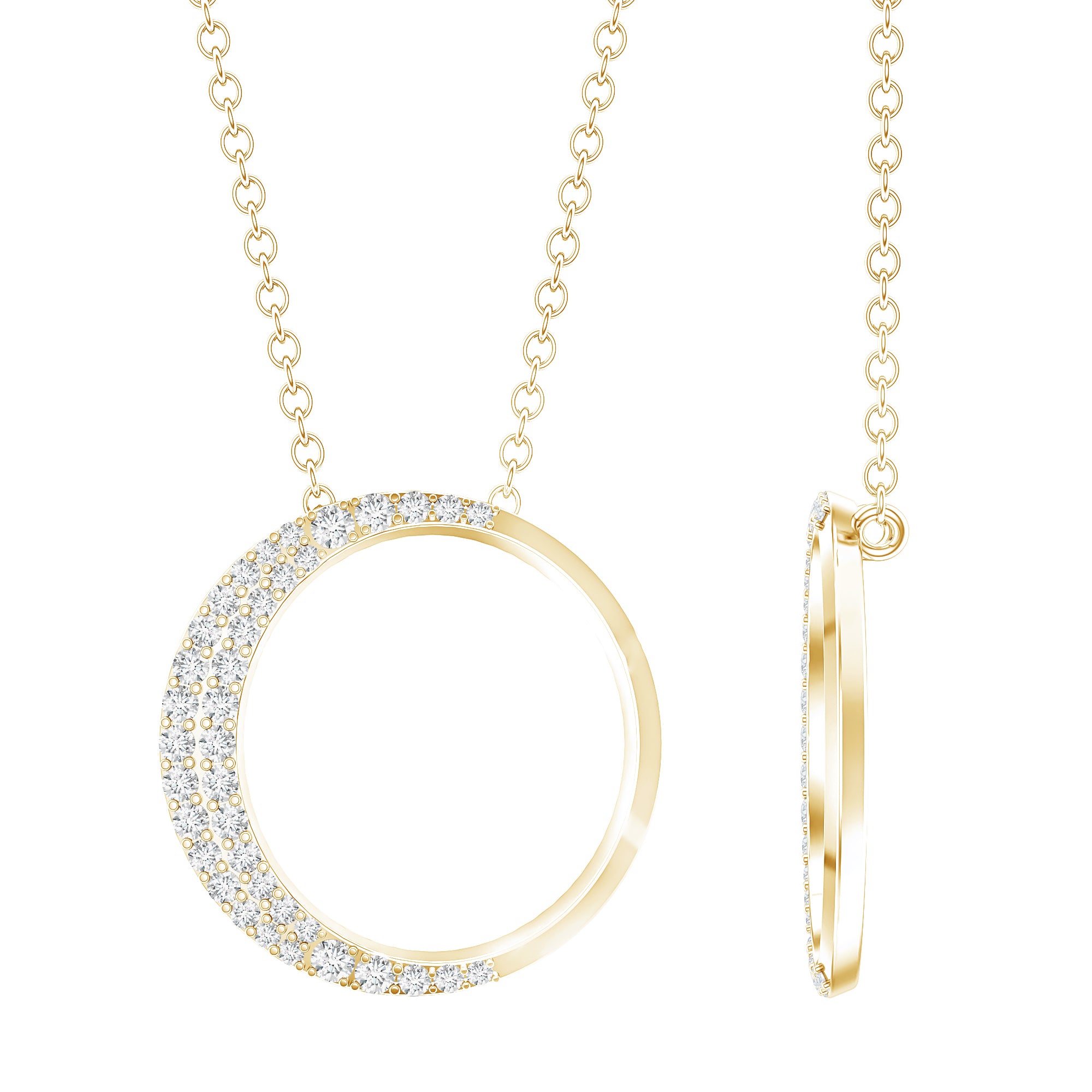 Pave Set Lab Grown Diamond Open Circle Pendant Necklace Lab - ( EF-VS ) - Rosec Jewels