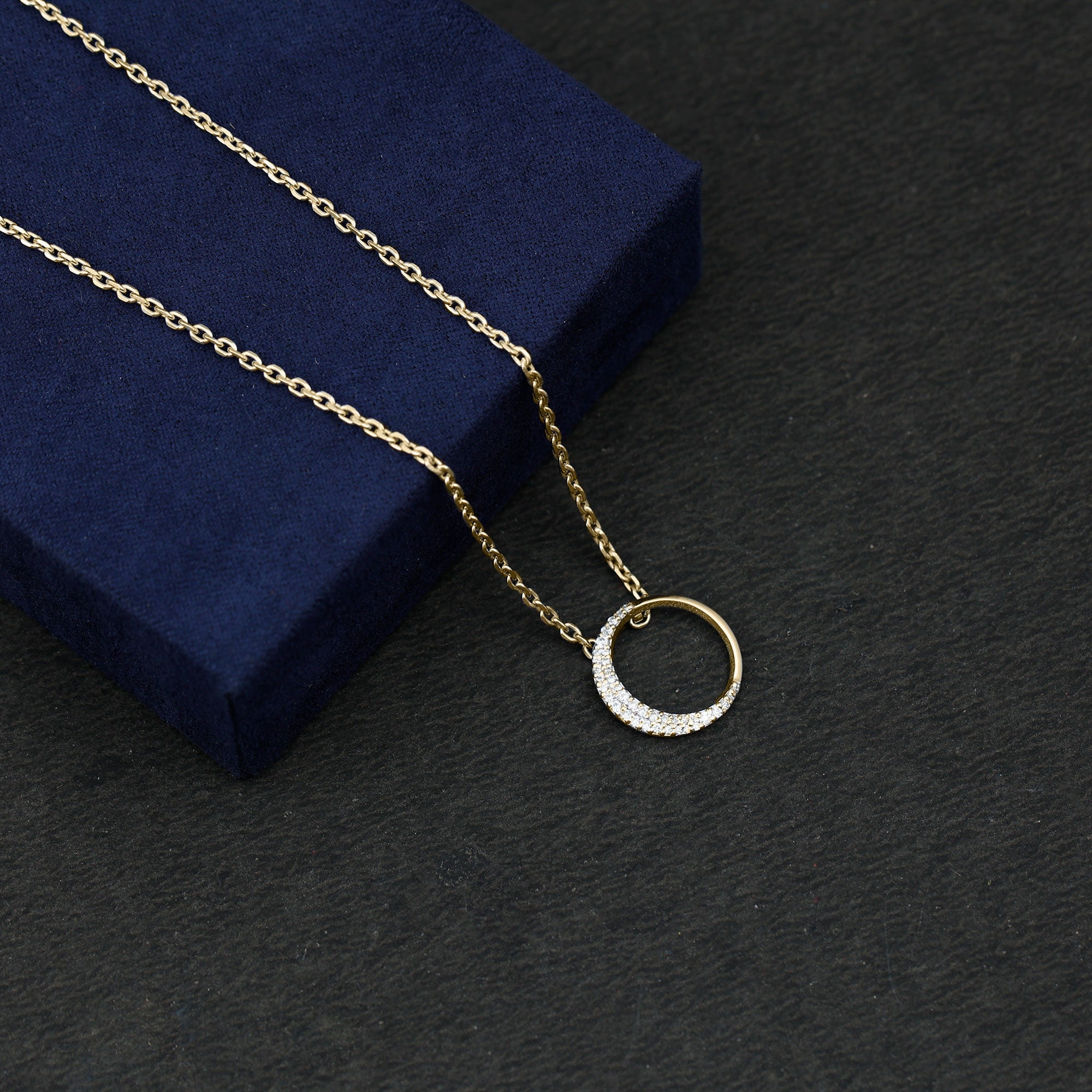 Pave Set Lab Grown Diamond Open Circle Pendant Necklace Lab - ( EF-VS ) - Rosec Jewels