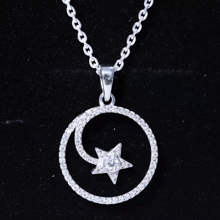 Certified Lab Grown Diamond Open Circle Necklace With Star Lab - ( EF-VS ) - Rosec Jewels