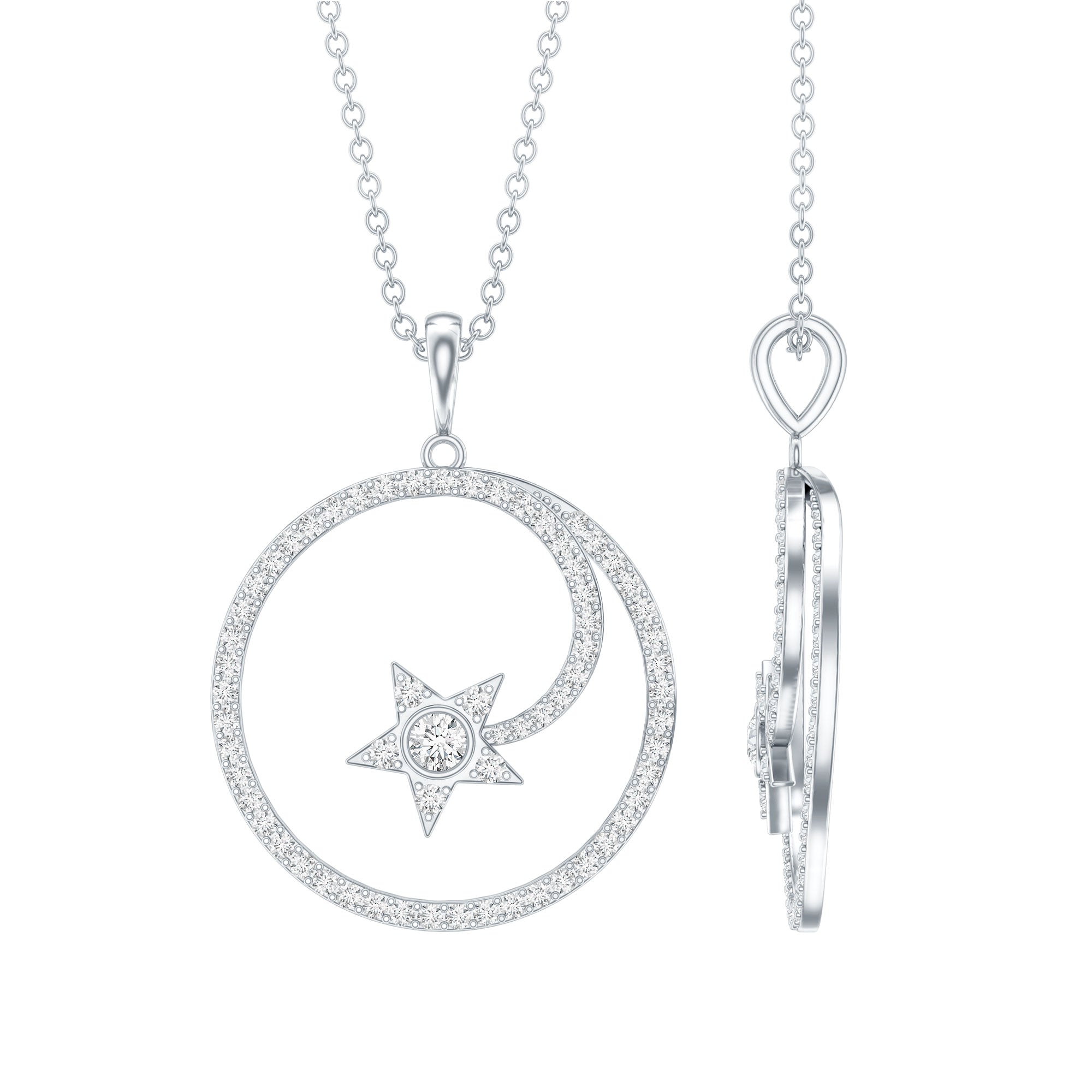 Certified Lab Grown Diamond Open Circle Necklace With Star Lab - ( EF-VS ) - Rosec Jewels