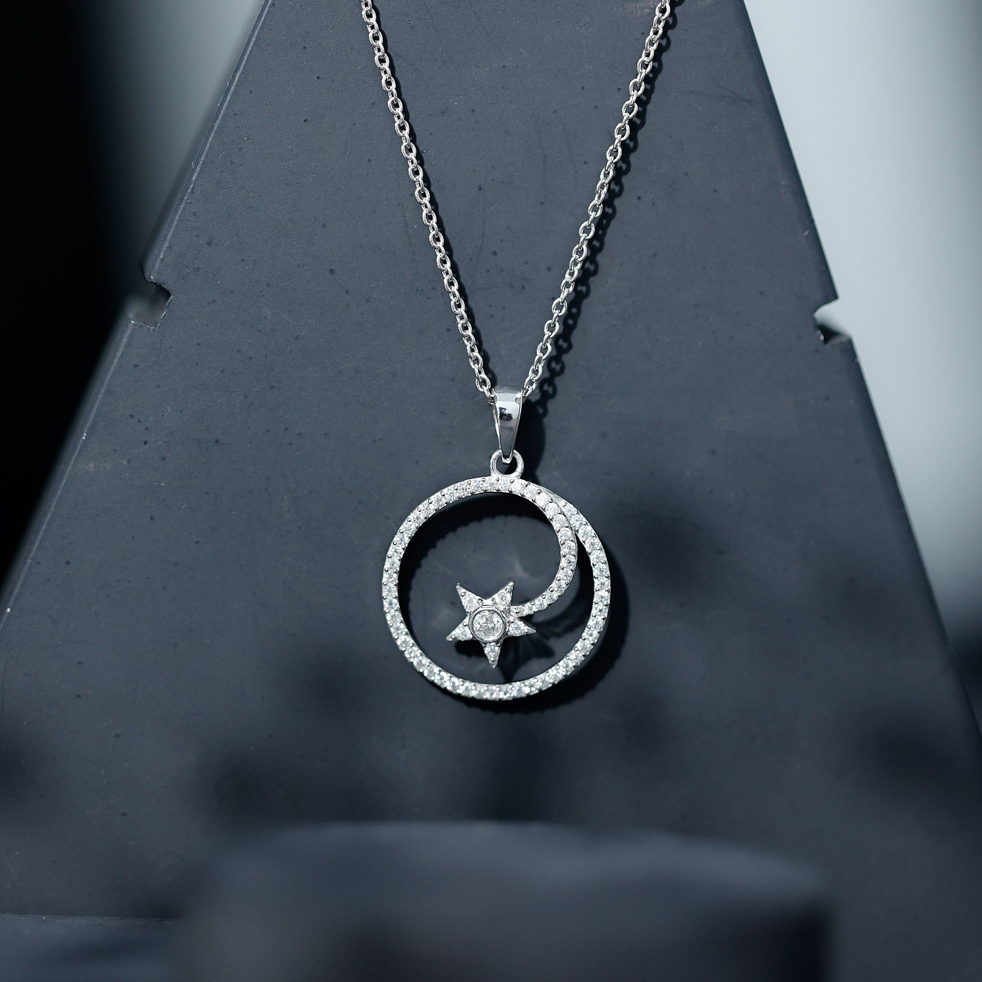 Certified Lab Grown Diamond Open Circle Necklace With Star Lab - ( EF-VS ) - Rosec Jewels