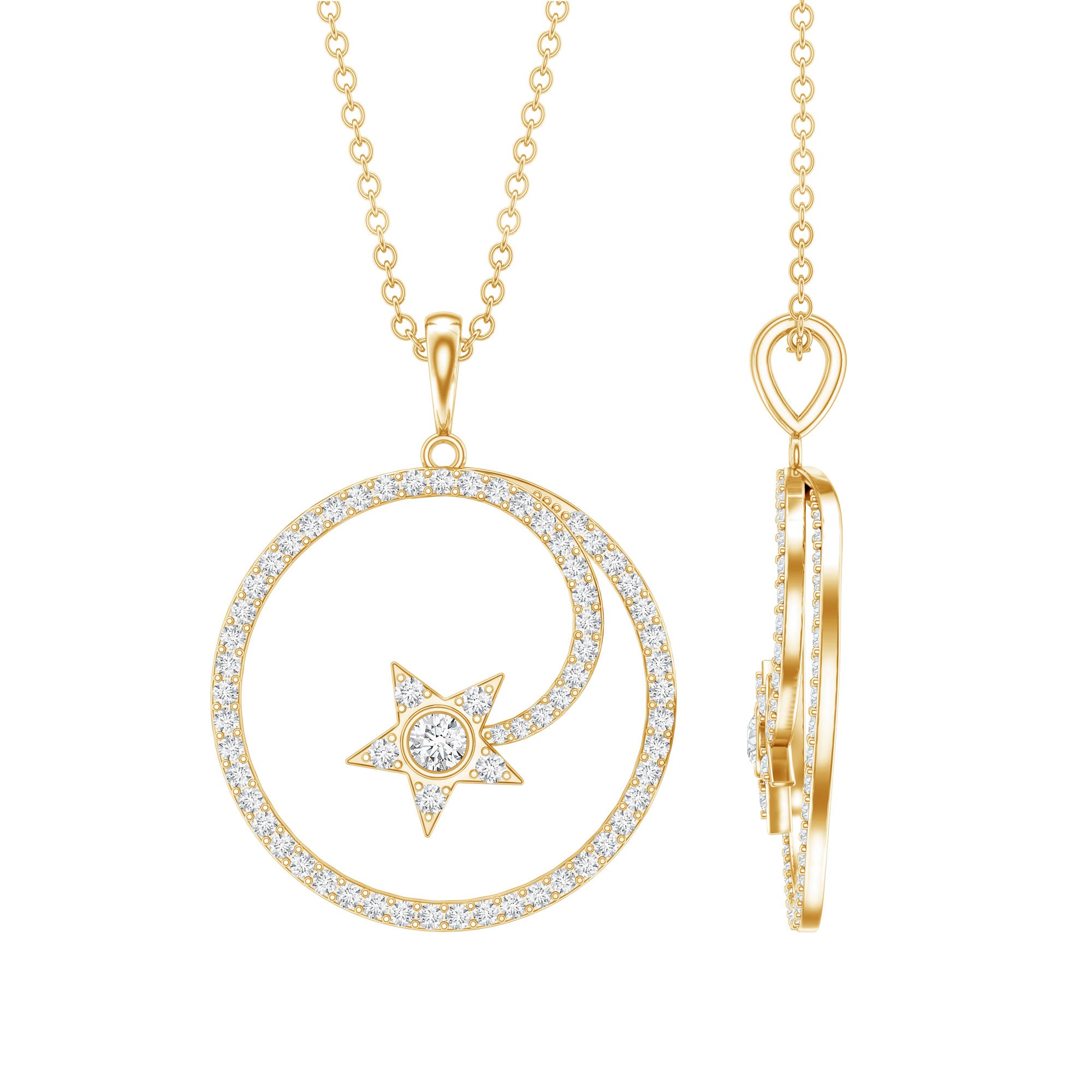 Certified Lab Grown Diamond Open Circle Necklace With Star Lab - ( EF-VS ) - Rosec Jewels