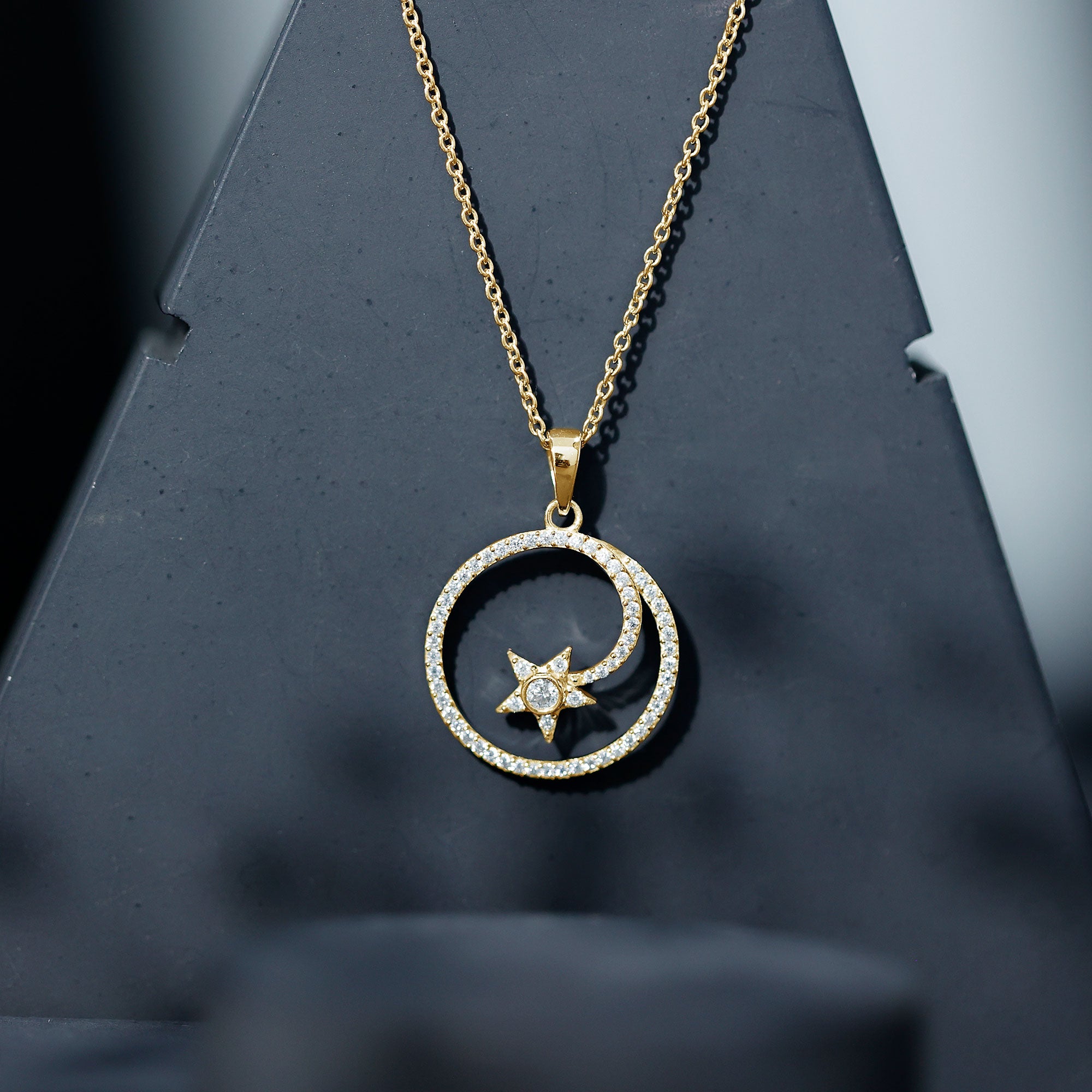 Certified Lab Grown Diamond Open Circle Necklace With Star Lab - ( EF-VS ) - Rosec Jewels