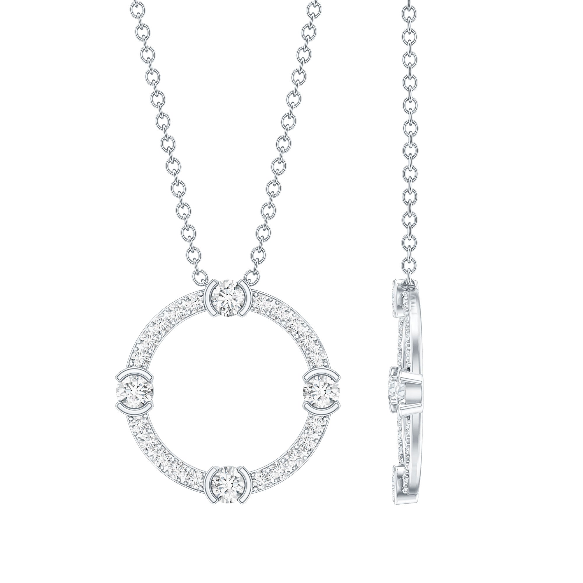 Certified Lab Grown Diamond Half Bezel Set Open Circle Necklace Lab - ( EF-VS ) - Rosec Jewels