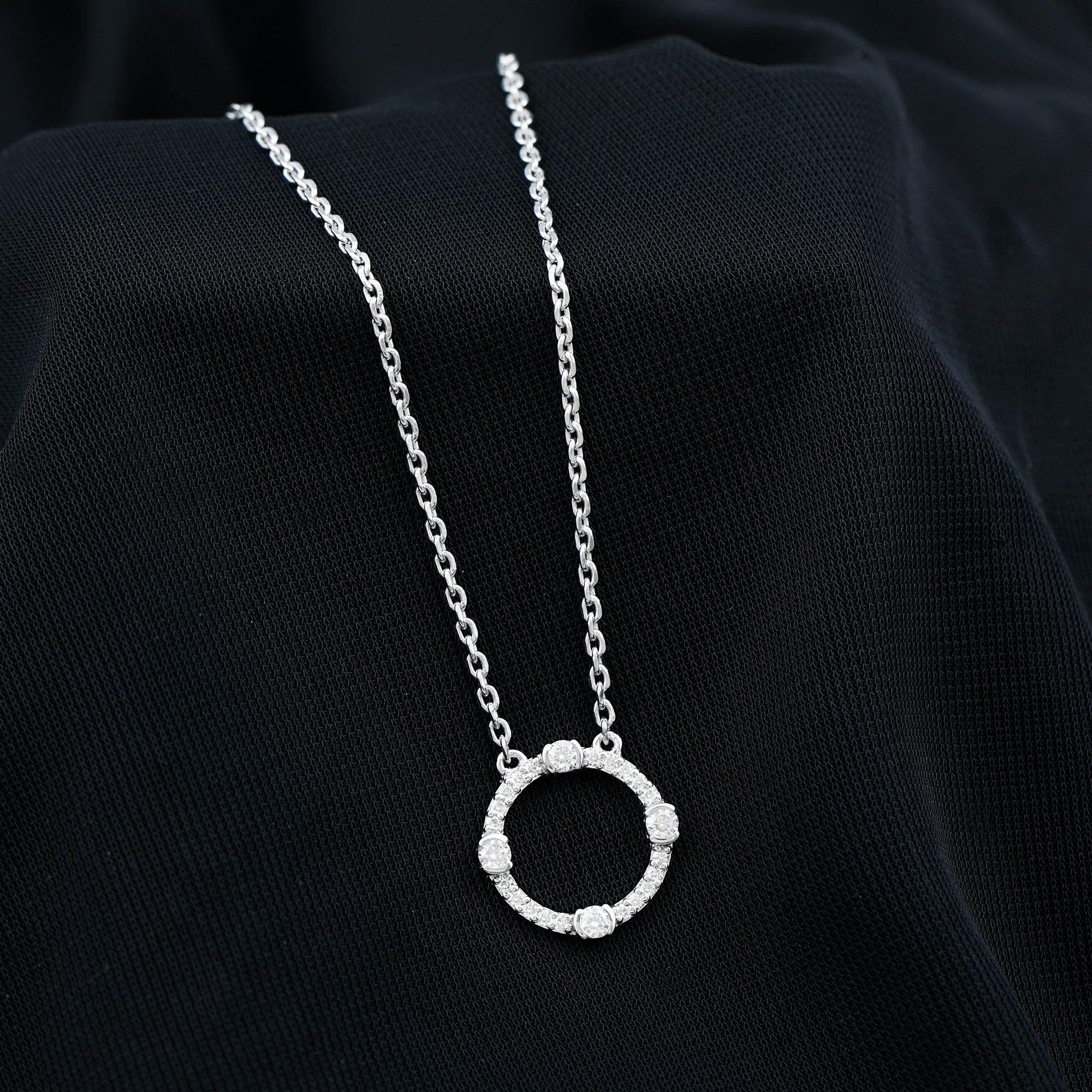 Certified Lab Grown Diamond Half Bezel Set Open Circle Necklace Lab - ( EF-VS ) - Rosec Jewels