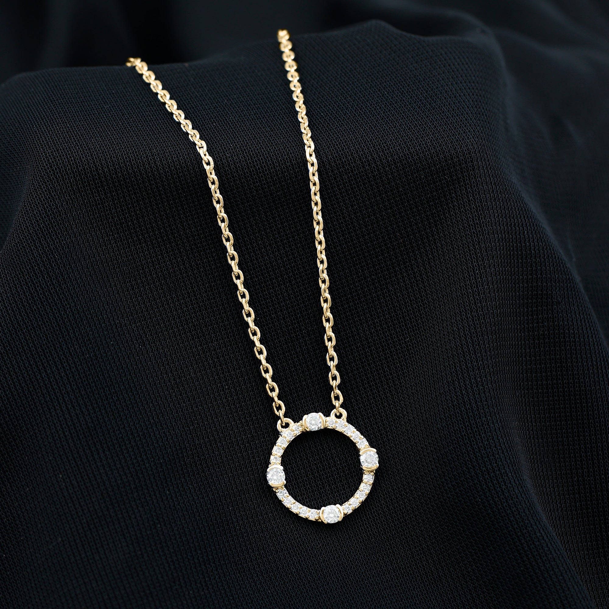 Certified Lab Grown Diamond Half Bezel Set Open Circle Necklace Lab - ( EF-VS ) - Rosec Jewels
