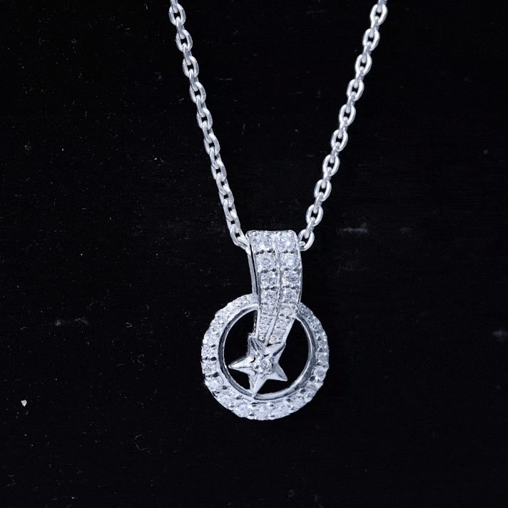 Lab Grown Diamond Star Circle Necklace With Decorated Bail Lab - ( EF-VS ) - Rosec Jewels