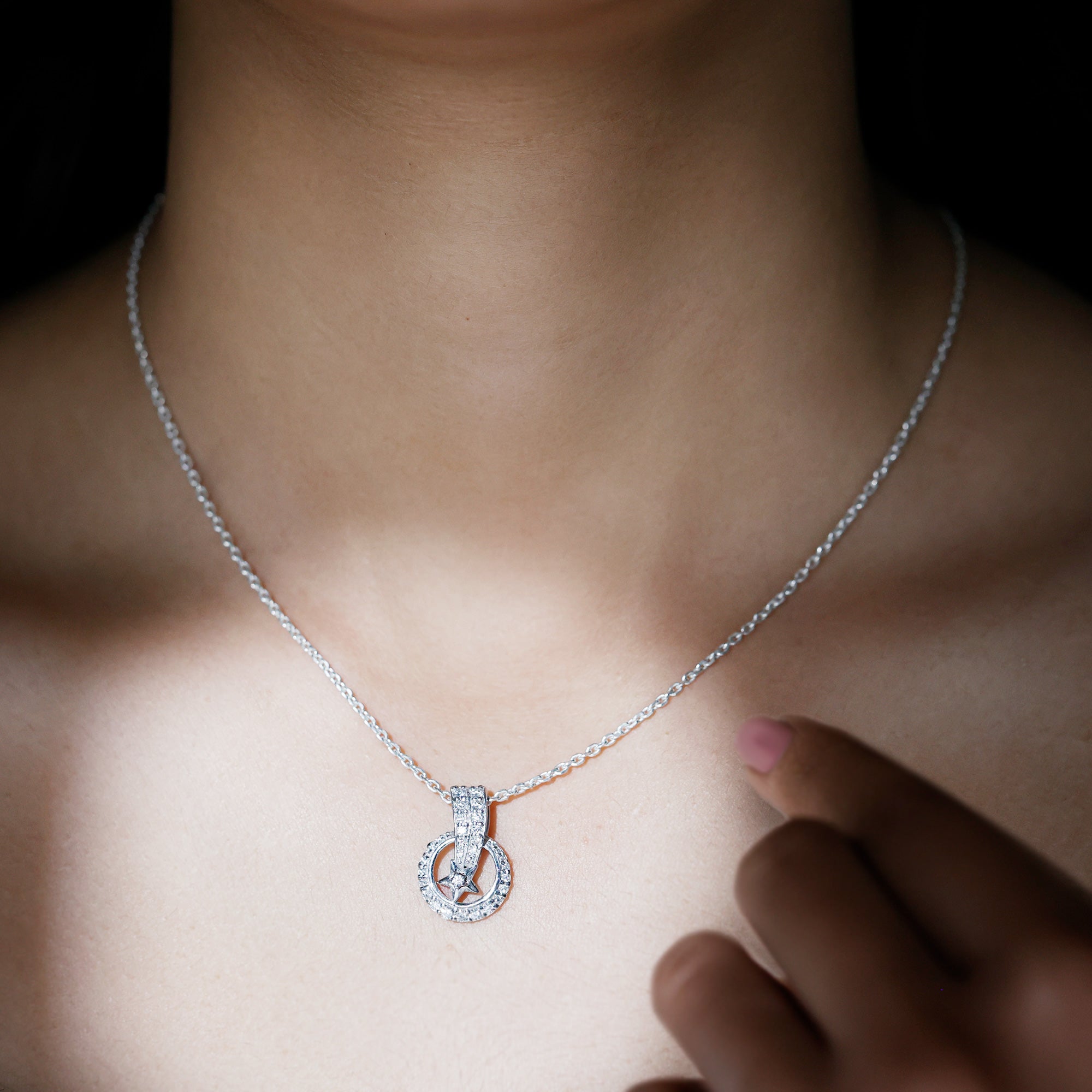 Lab Grown Diamond Star Circle Necklace With Decorated Bail Lab - ( EF-VS ) - Rosec Jewels