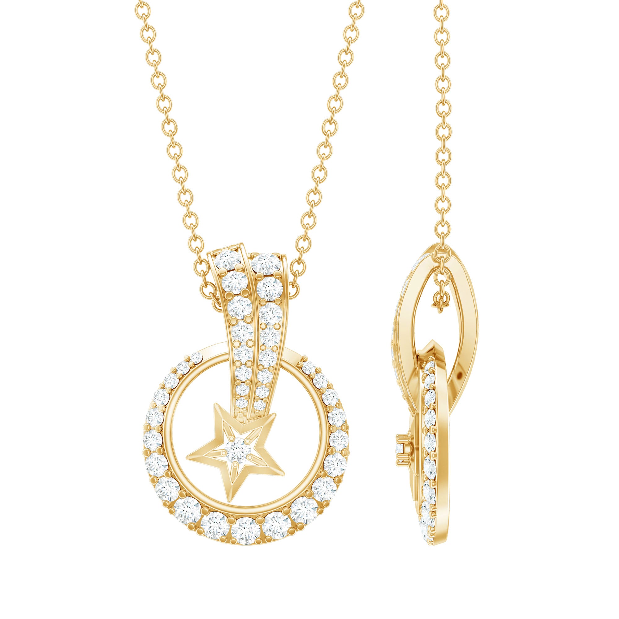 Lab Grown Diamond Star Circle Necklace With Decorated Bail Lab - ( EF-VS ) - Rosec Jewels