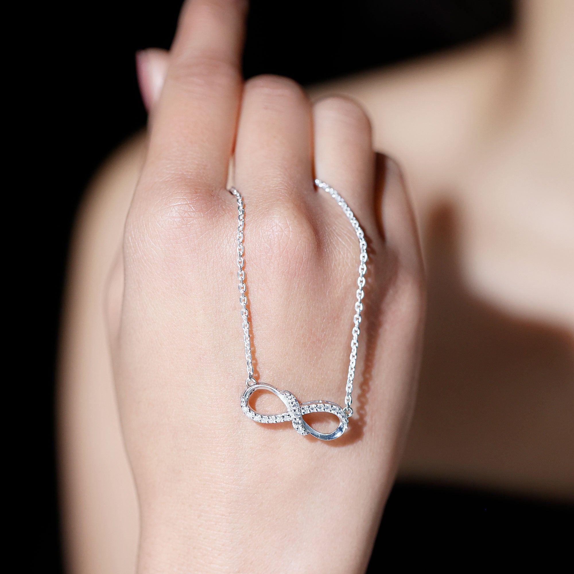 Lab Grown Diamond Infinity Knot Necklace with Accent Lab - ( EF-VS ) - Rosec Jewels
