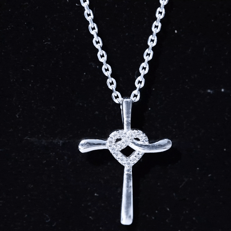 Certified Lab Grown Diamond Catholic Cross Heart Necklace Lab - ( EF-VS ) - Rosec Jewels