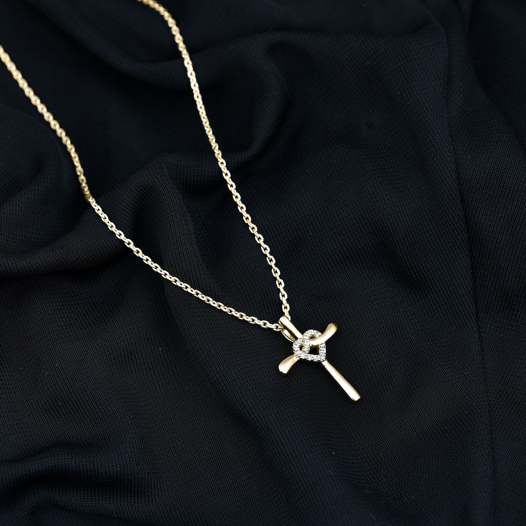 Certified Lab Grown Diamond Catholic Cross Heart Necklace Lab - ( EF-VS ) - Rosec Jewels