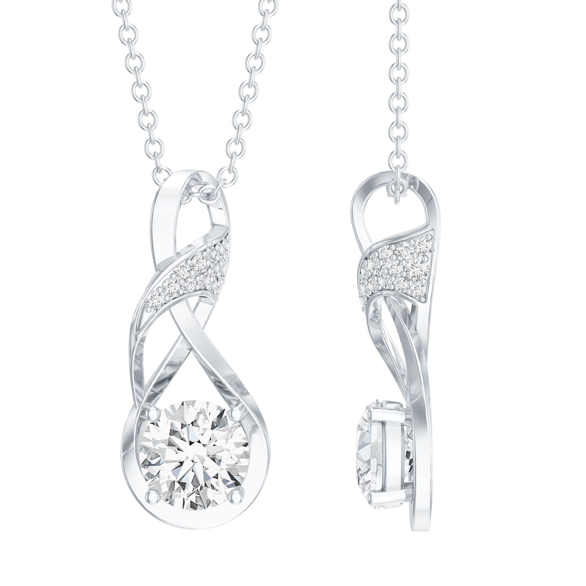 Certified Lab 6 MM Round Diamond Infinity Pendant Necklace Lab - ( EF-VS ) - Rosec Jewels