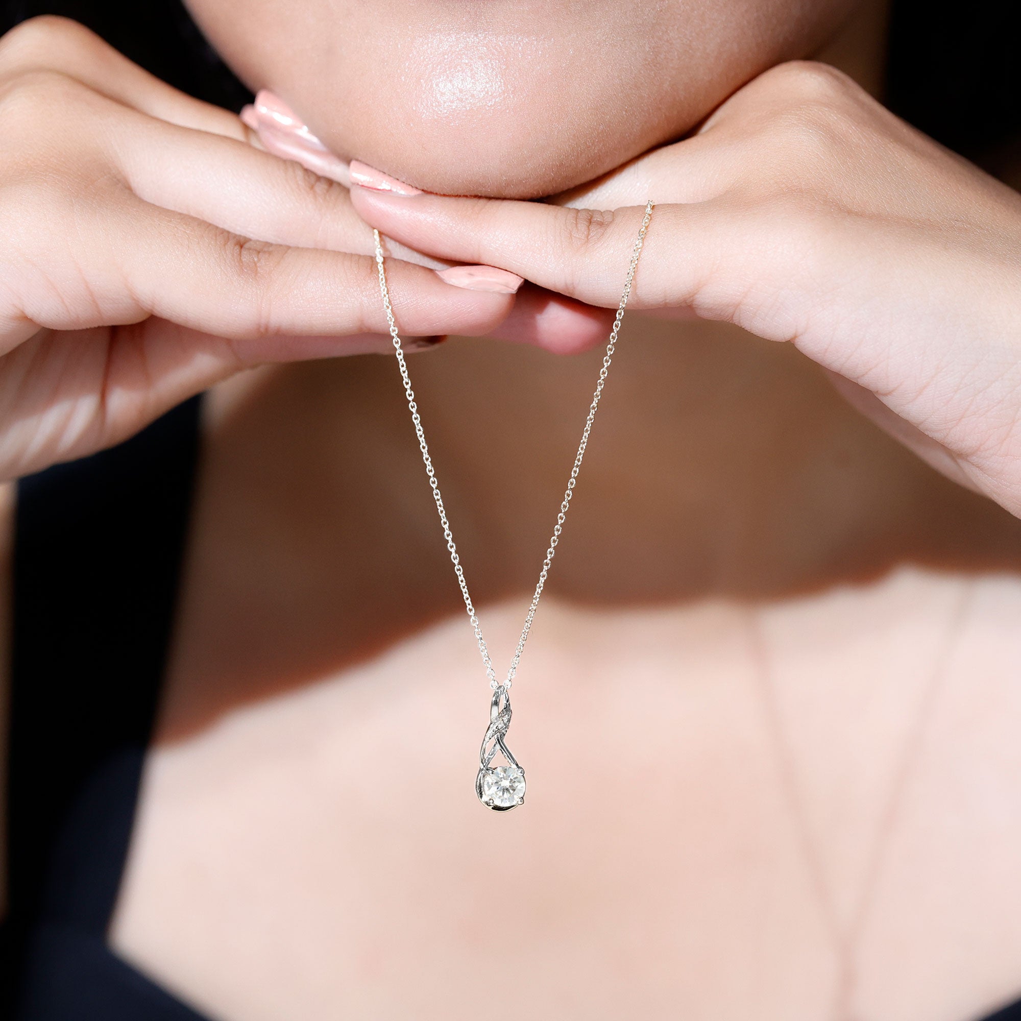 Certified Lab 6 MM Round Diamond Infinity Pendant Necklace Lab - ( EF-VS ) - Rosec Jewels