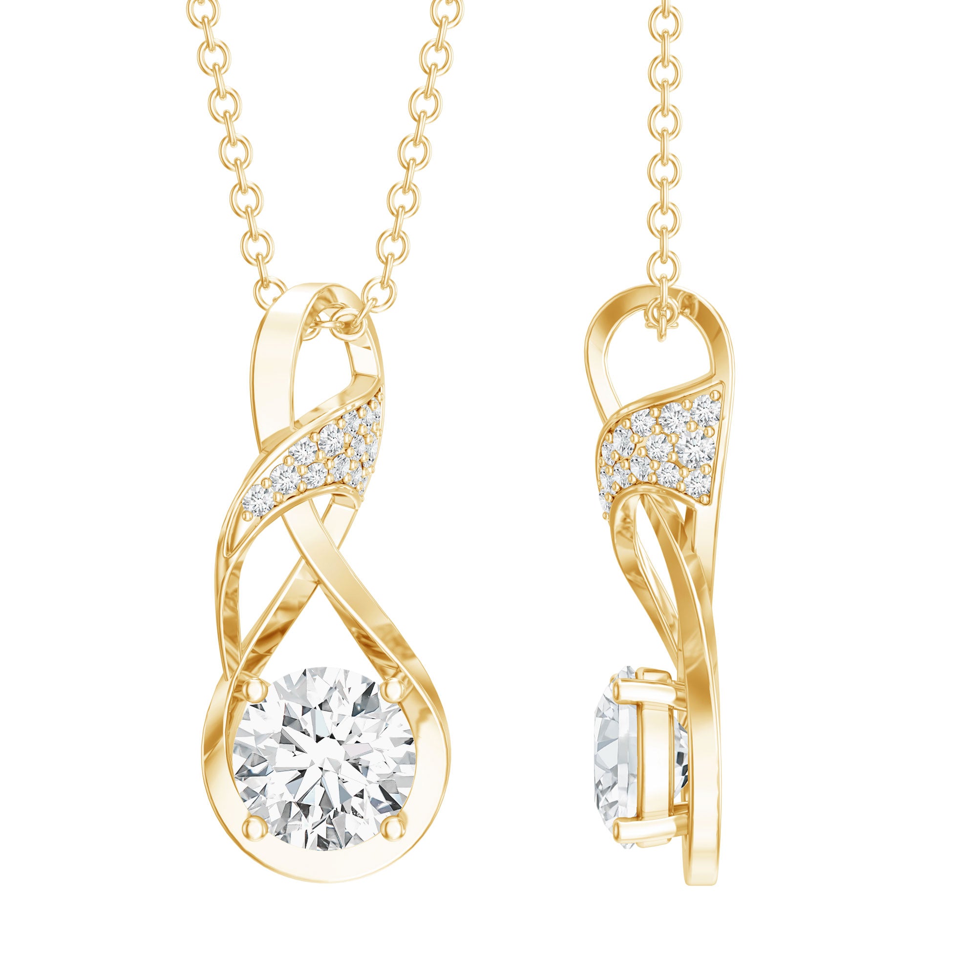 Certified Lab 6 MM Round Diamond Infinity Pendant Necklace Lab - ( EF-VS ) - Rosec Jewels