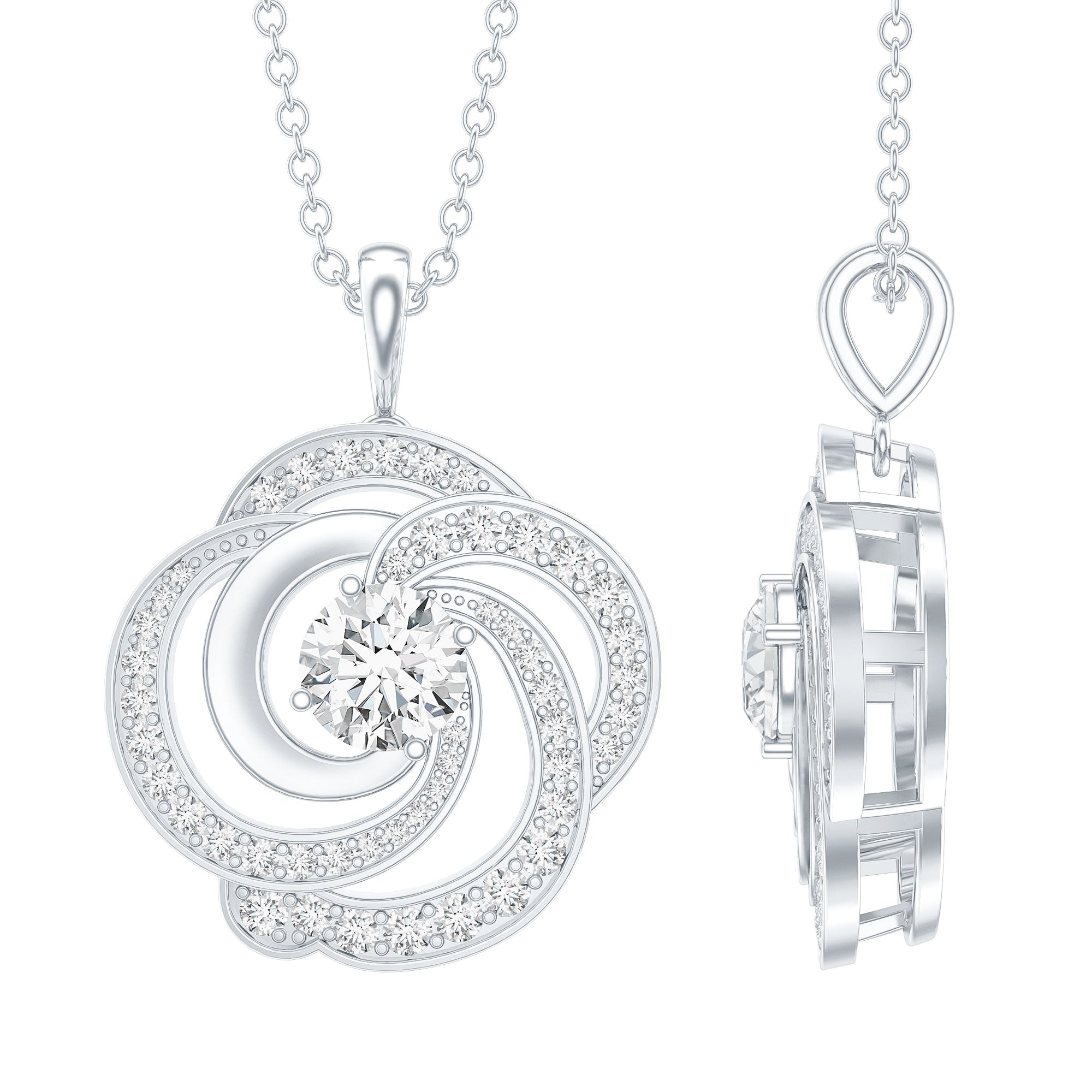 Lab Grown Diamond Prong Set Flower Pendant Necklace Lab - ( EF-VS ) - Rosec Jewels