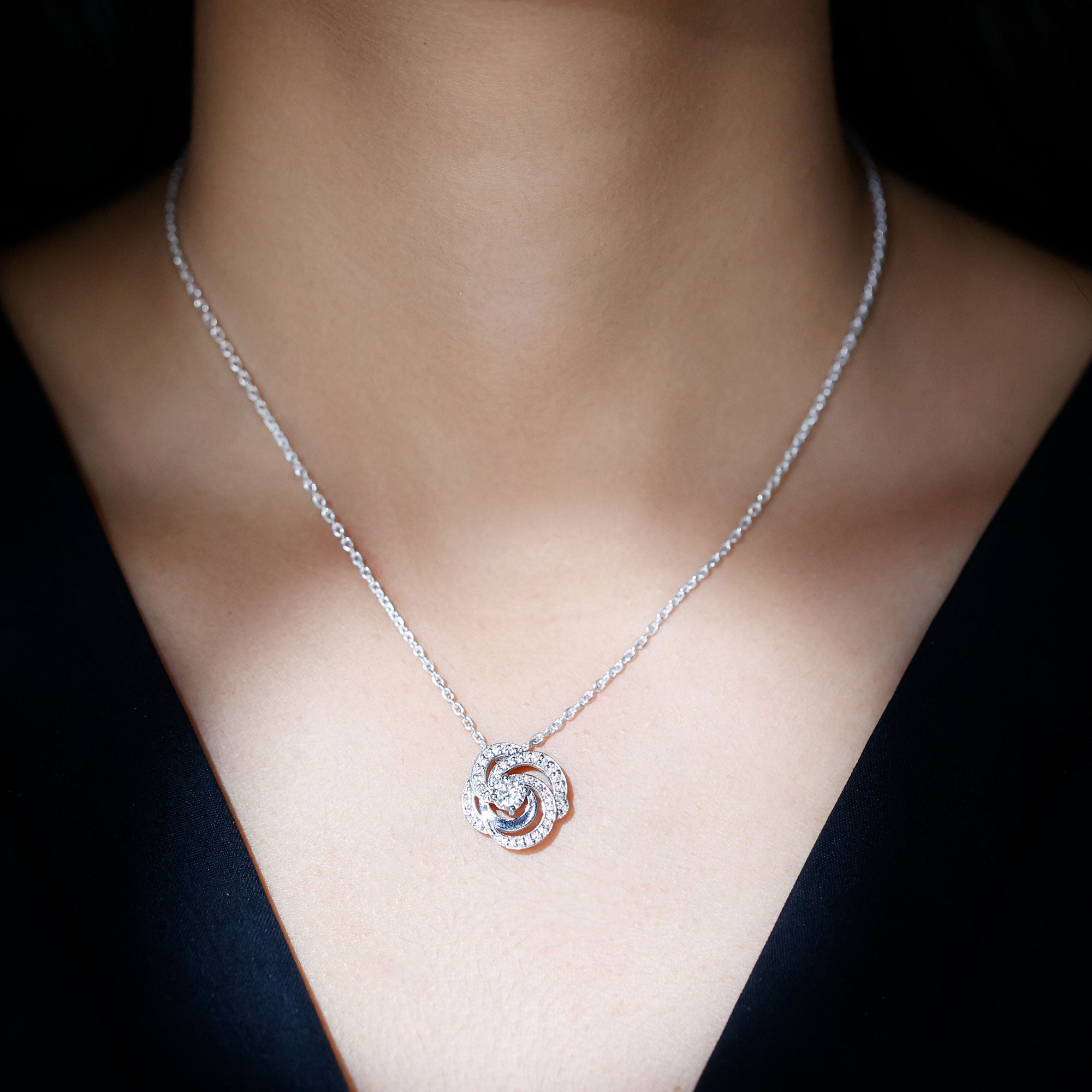 Lab Grown Diamond Prong Set Flower Pendant Necklace Lab - ( EF-VS ) - Rosec Jewels