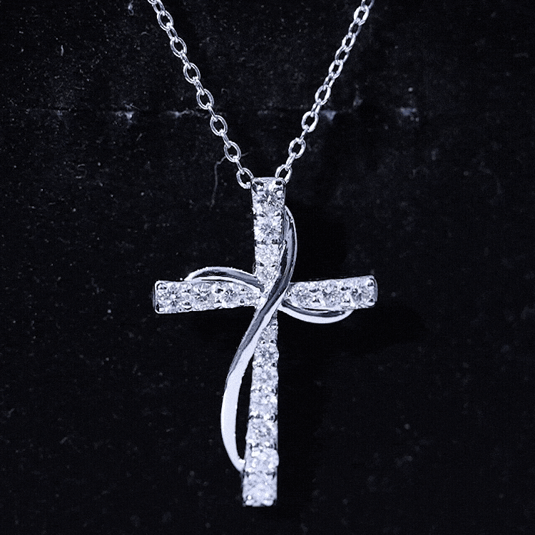 Pave Set Lab Grown Diamond Double Cross Necklace Lab - ( EF-VS ) - Rosec Jewels