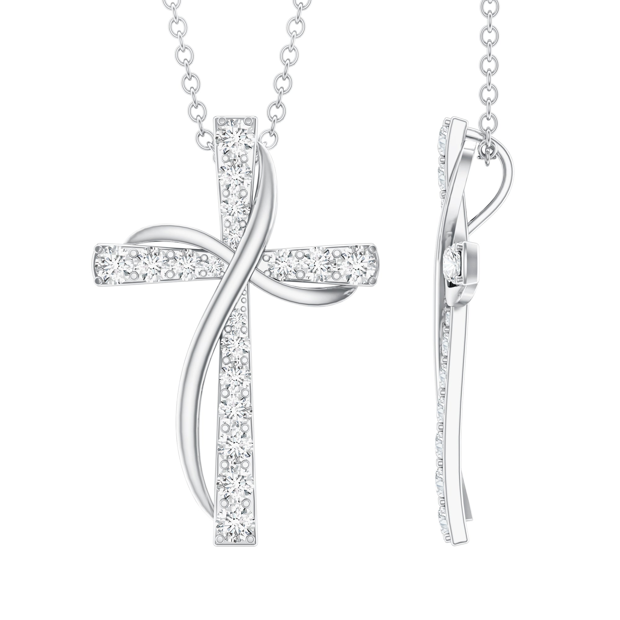 Pave Set Lab Grown Diamond Double Cross Necklace Lab - ( EF-VS ) - Rosec Jewels