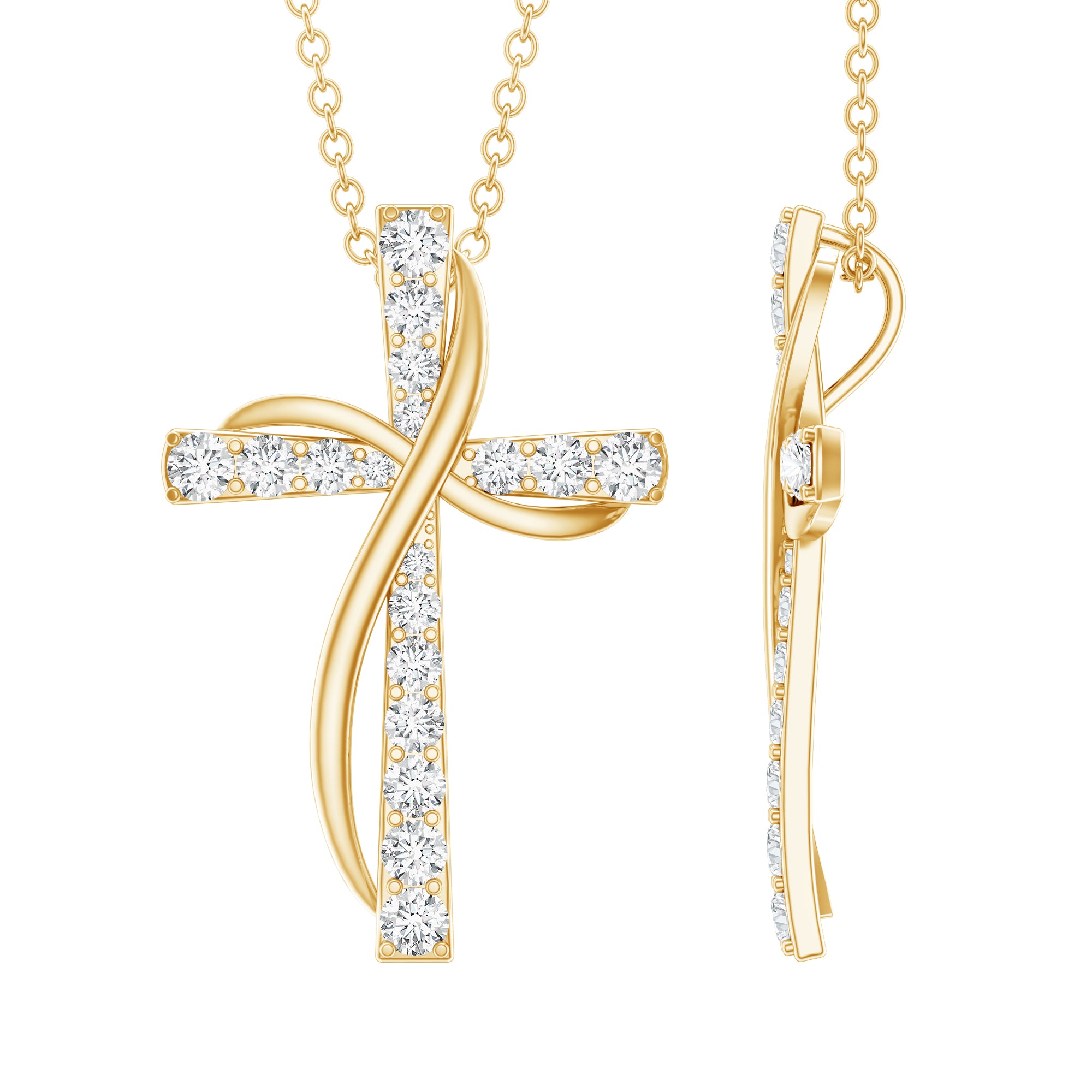 Pave Set Lab Grown Diamond Double Cross Necklace Lab - ( EF-VS ) - Rosec Jewels