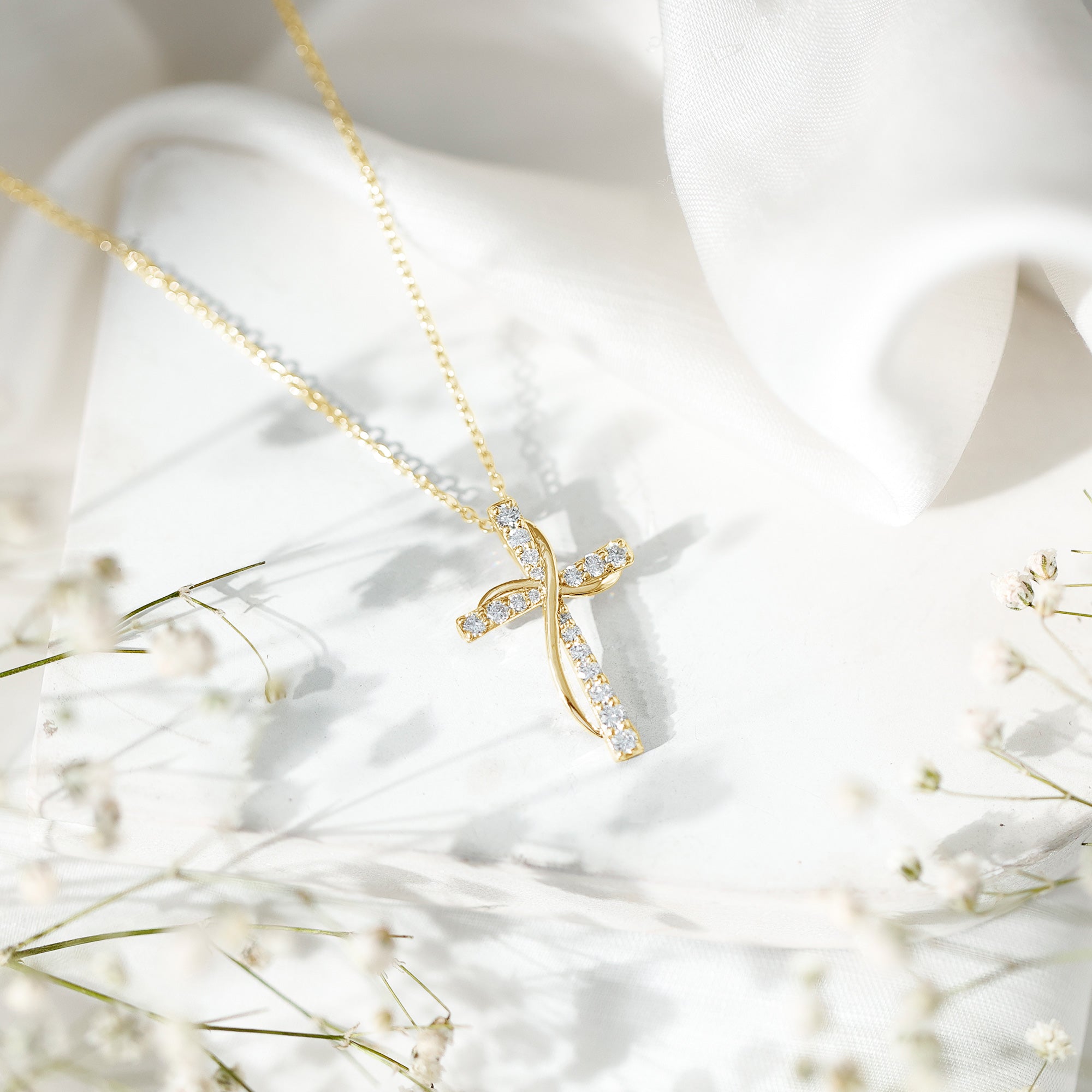 Pave Set Lab Grown Diamond Double Cross Necklace Lab - ( EF-VS ) - Rosec Jewels