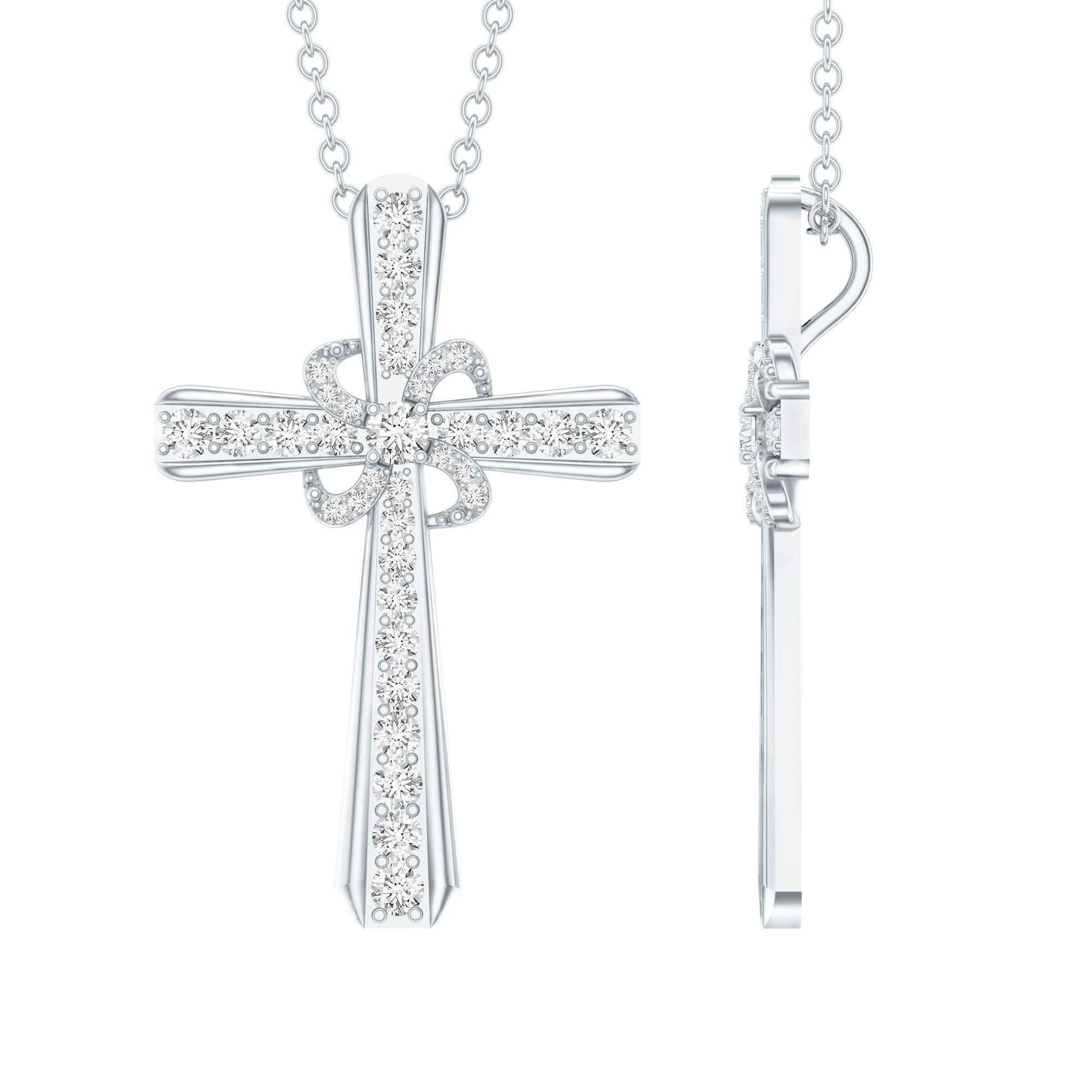 Lab Grown Diamond Catholic Cross Necklace Lab - ( EF-VS ) - Rosec Jewels