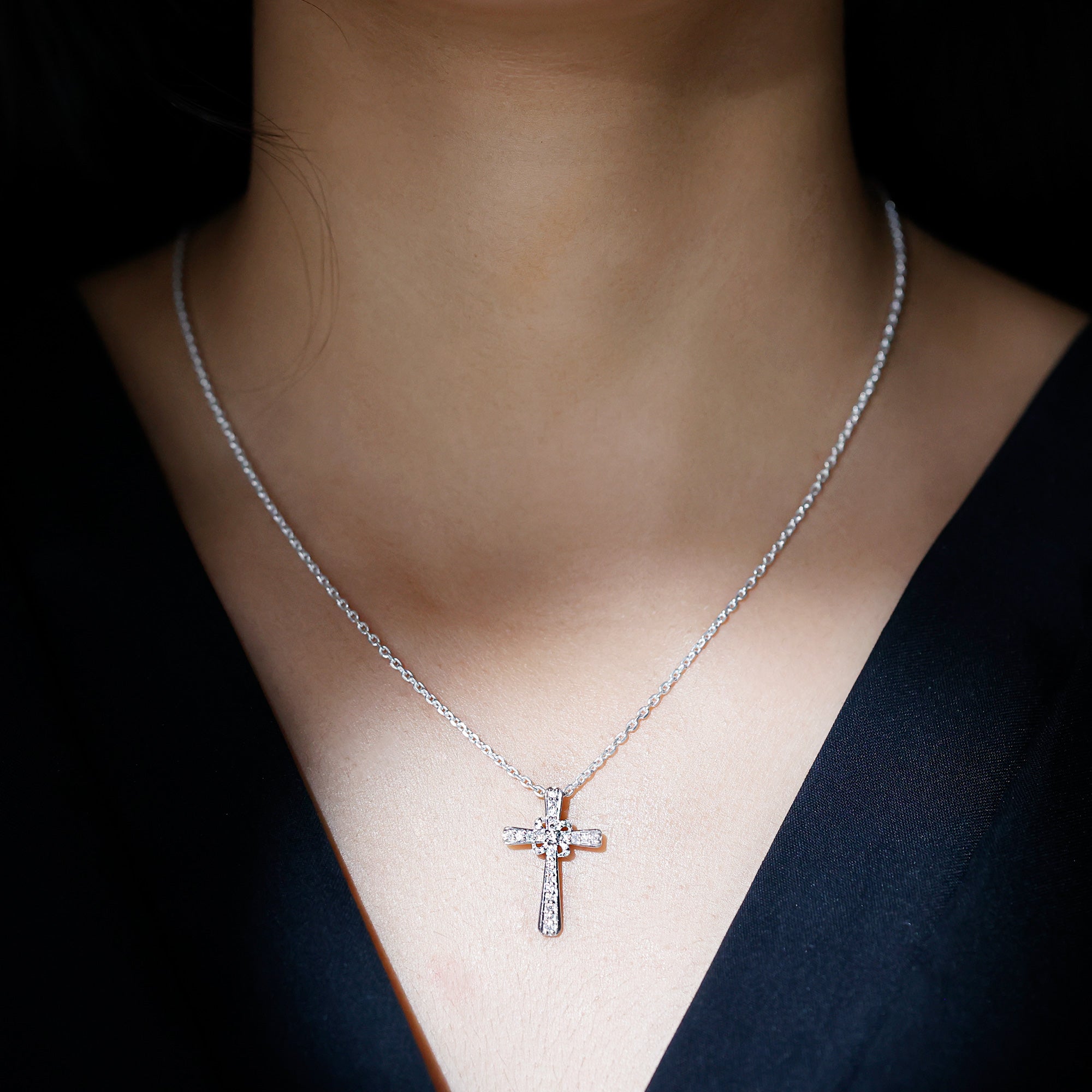 Lab Grown Diamond Catholic Cross Necklace Lab - ( EF-VS ) - Rosec Jewels