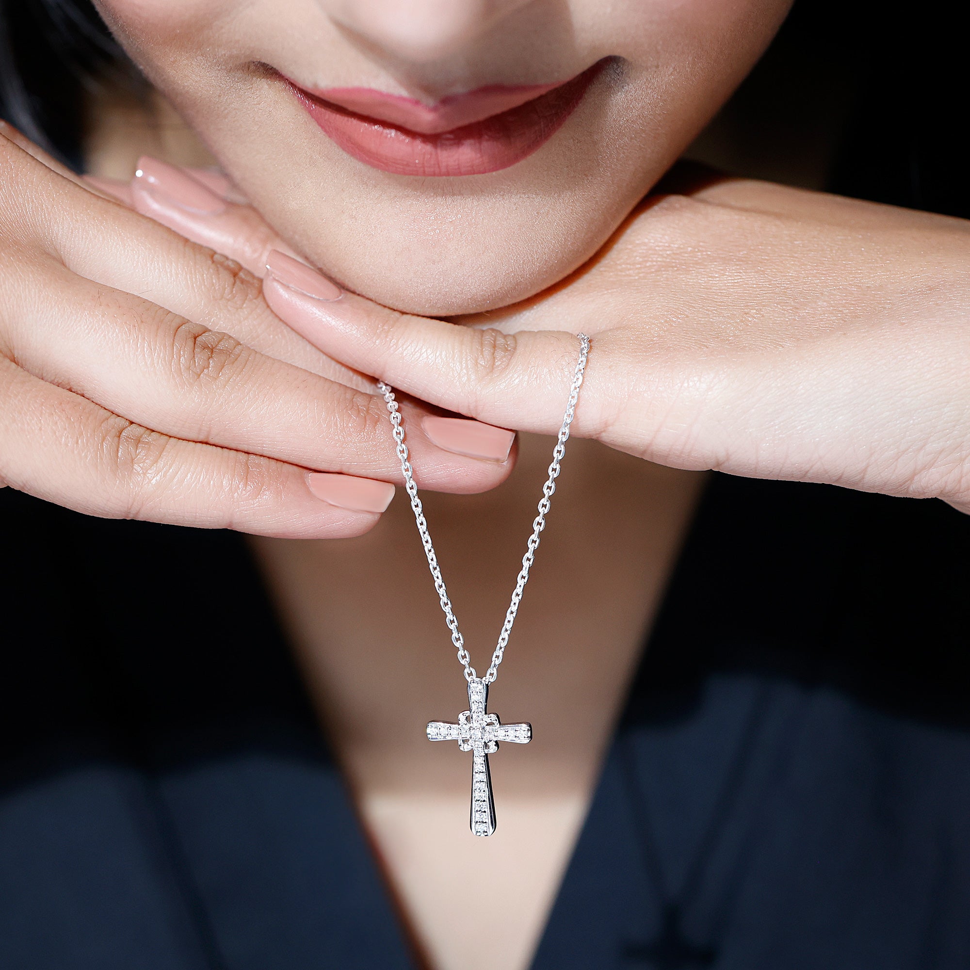 Lab Grown Diamond Catholic Cross Necklace Lab - ( EF-VS ) - Rosec Jewels